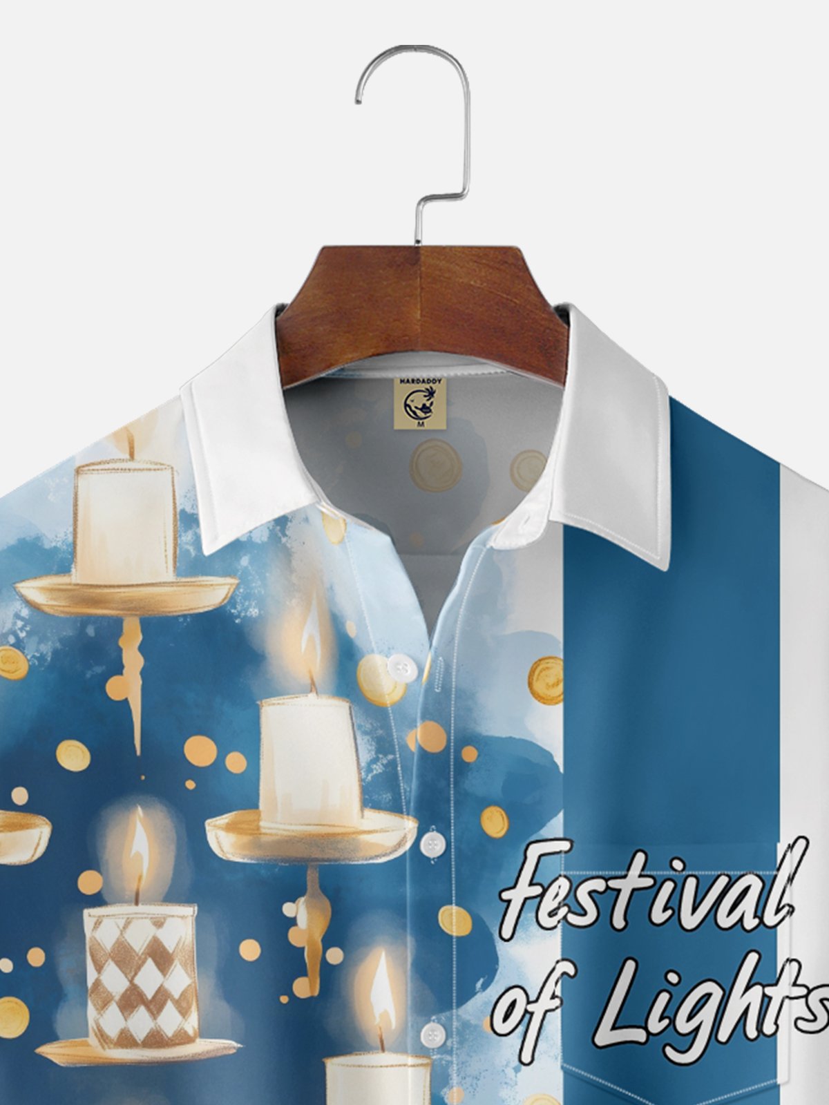 Moisture-wicking Hanukkah Candlestick Chest Pocket Bowling Shirt