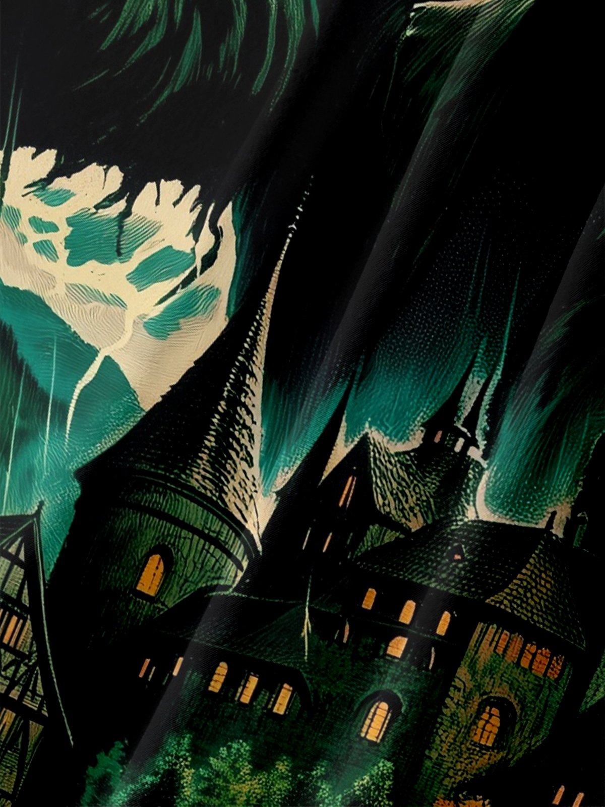 Moisture-wicking Halloween Haunted Castle Chest Pocket Casual Shirt