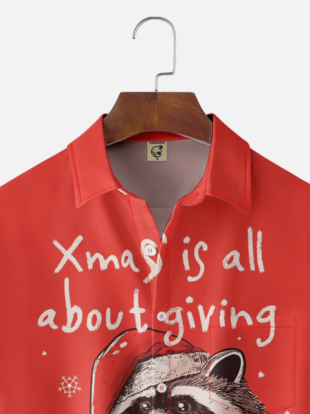Hardaddy X Eduely Moisture-wicking Christmas Little Raccoon Chest Pocket Holiday Shirt