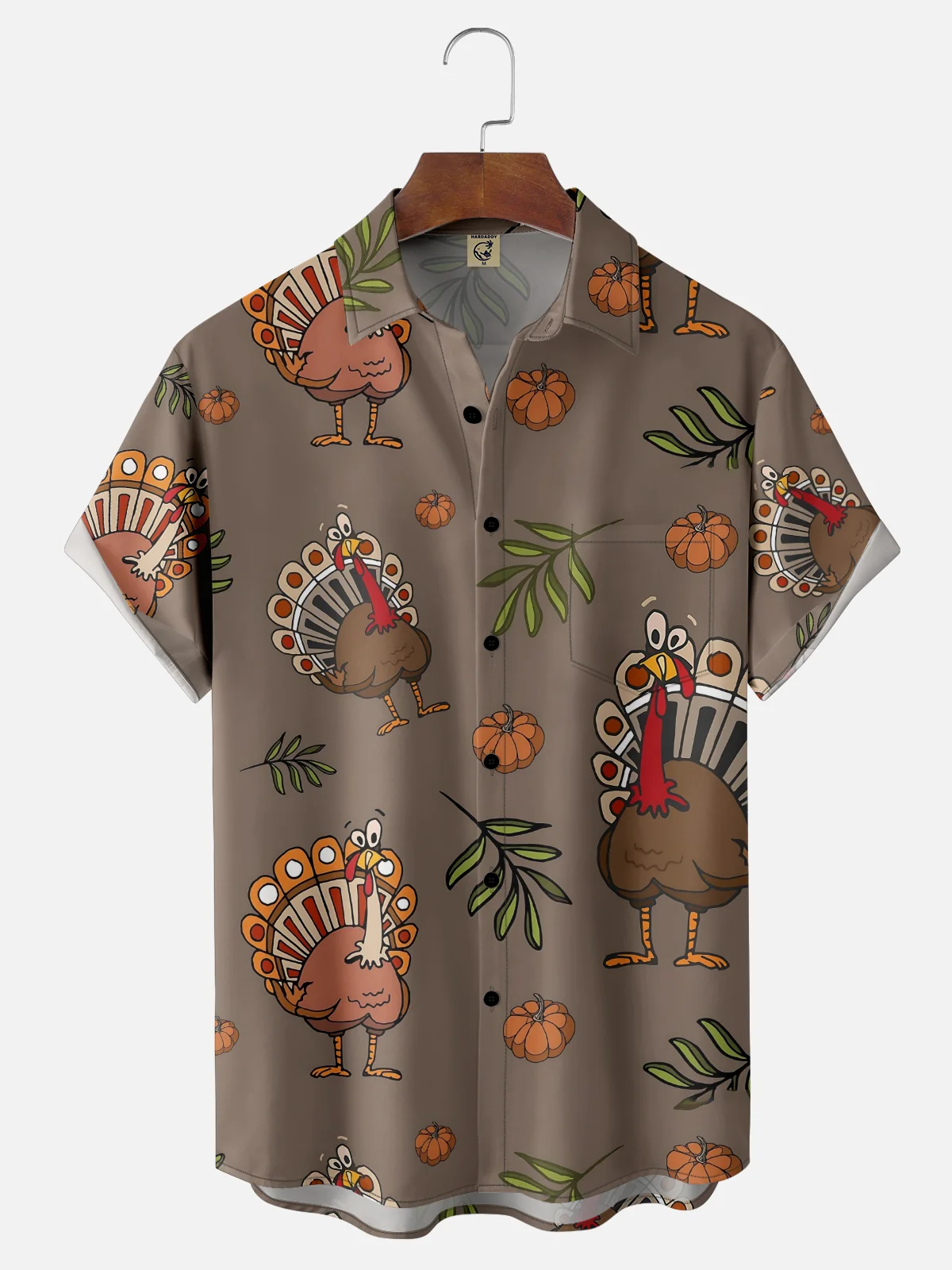 Moisture-wicking Thanksgiving Turkey Chest Pocket Casual Shirt