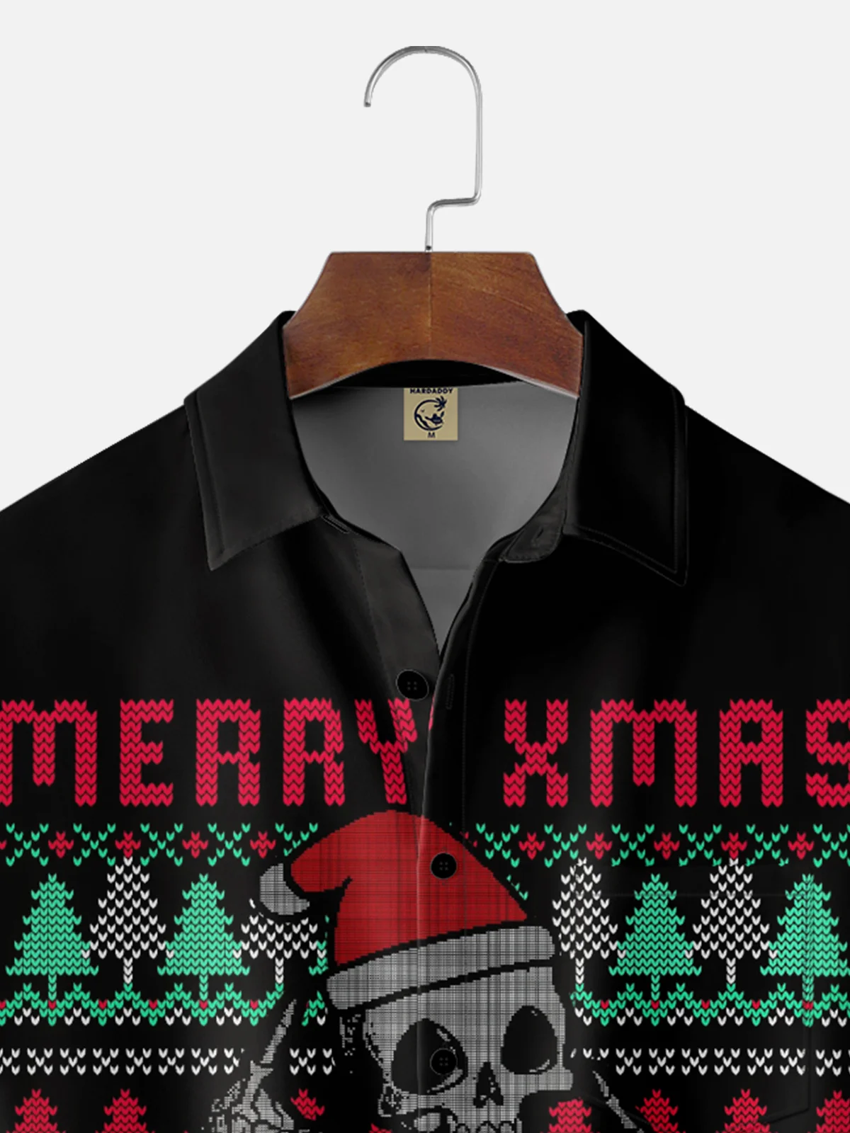 Hardaddy X Eduely Moisture-wicking Christmas Skull Chest Pocket Holiday Shirt