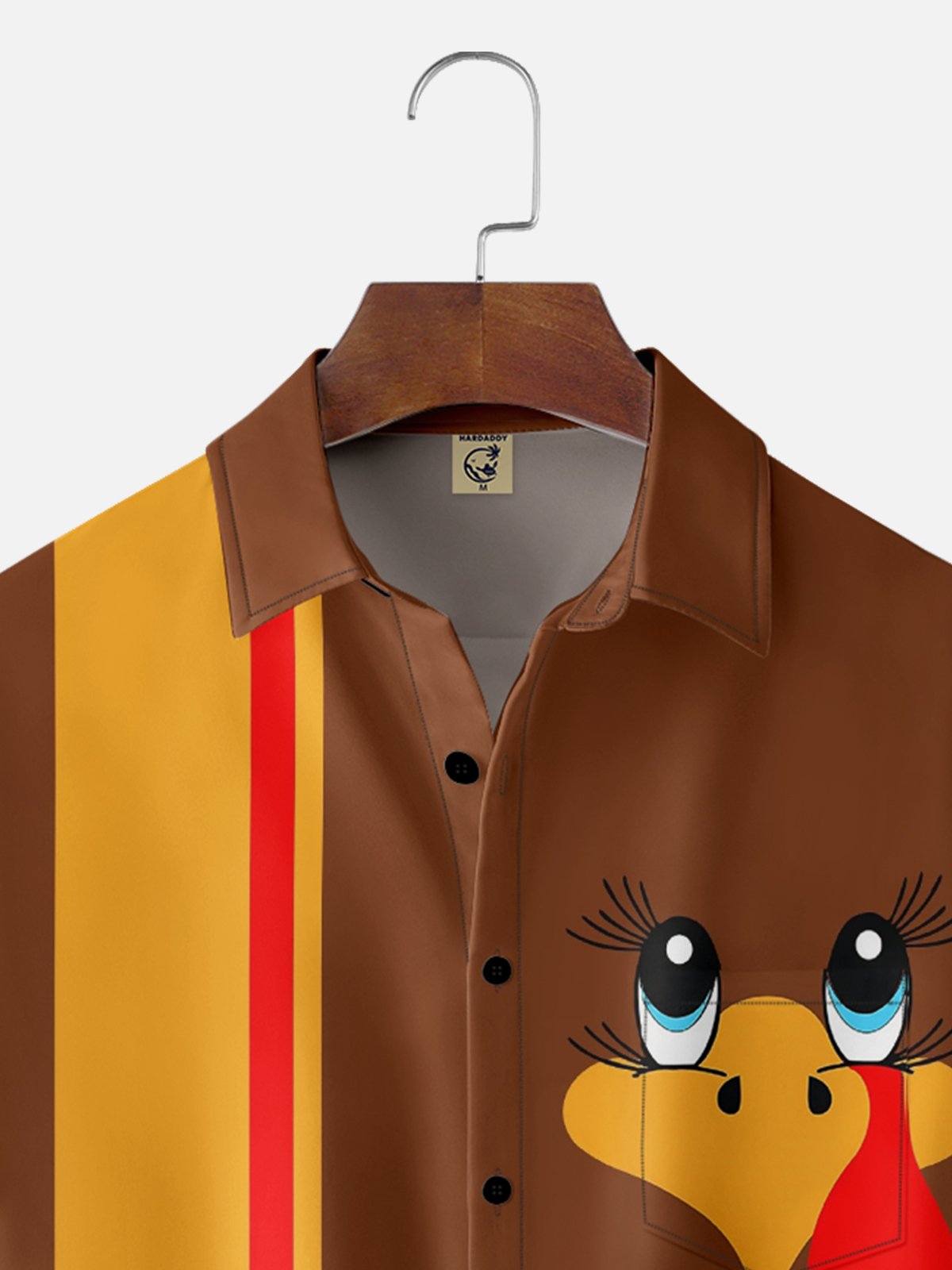 Moisture-wicking Thanksgiving Turkey Chest Pocket Bowling Shirt