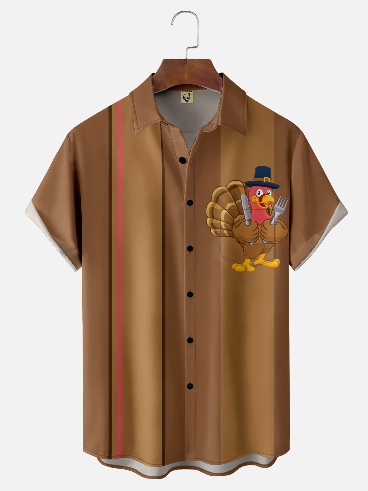 Moisture-wicking Thanksgiving Turkey Chest Pocket Bowling Shirt