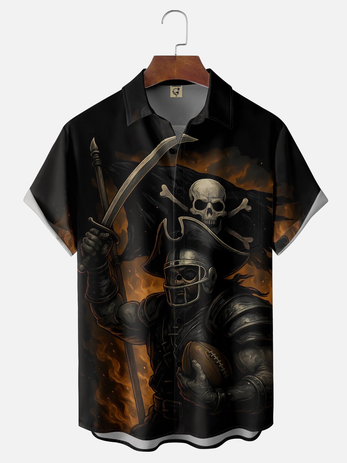 Moisture-wicking Skeleton Raider Football Chest Pocket Casual Shirt