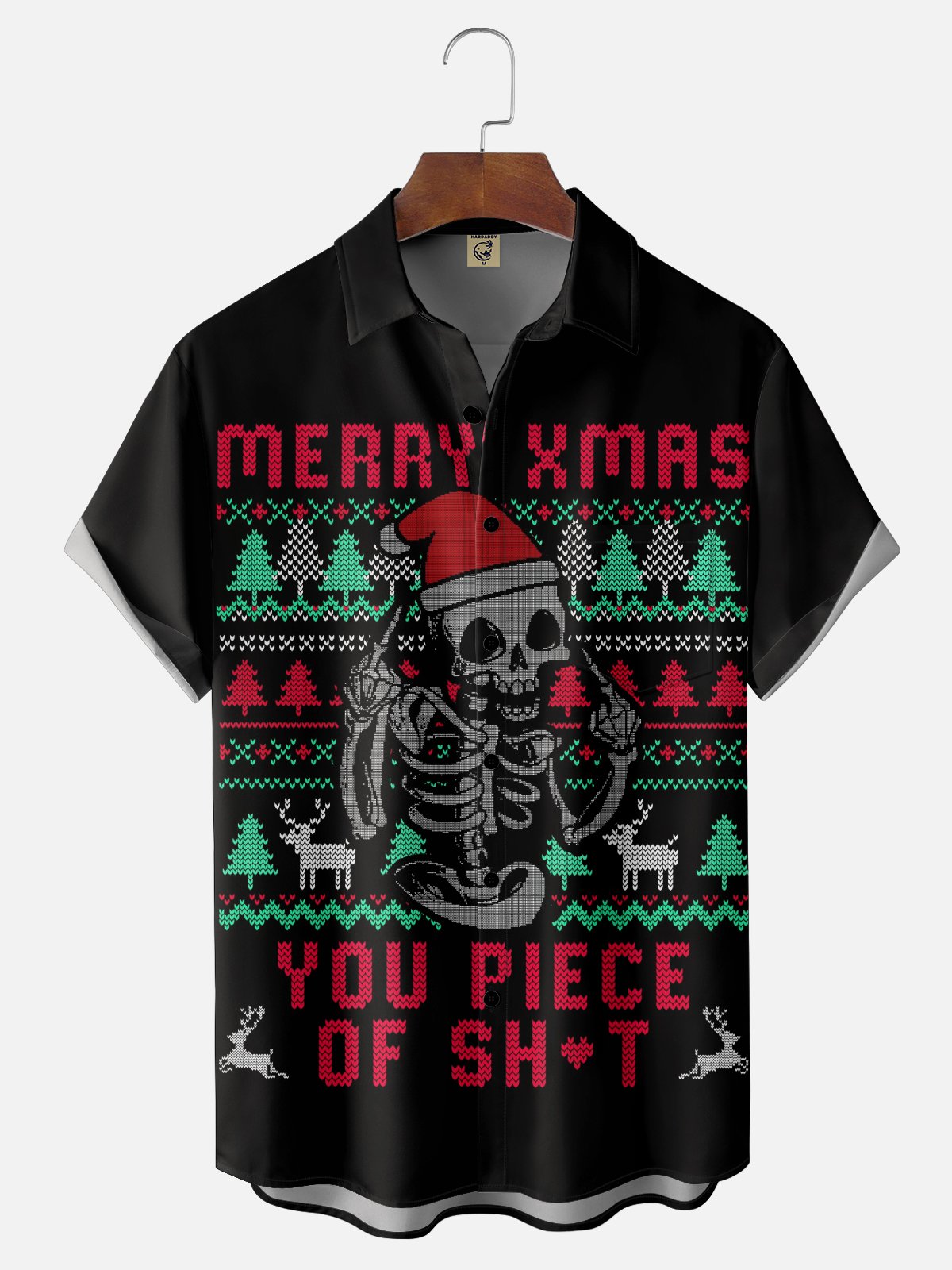 Hardaddy X Eduely Moisture-wicking Christmas Skull Chest Pocket Holiday Shirt