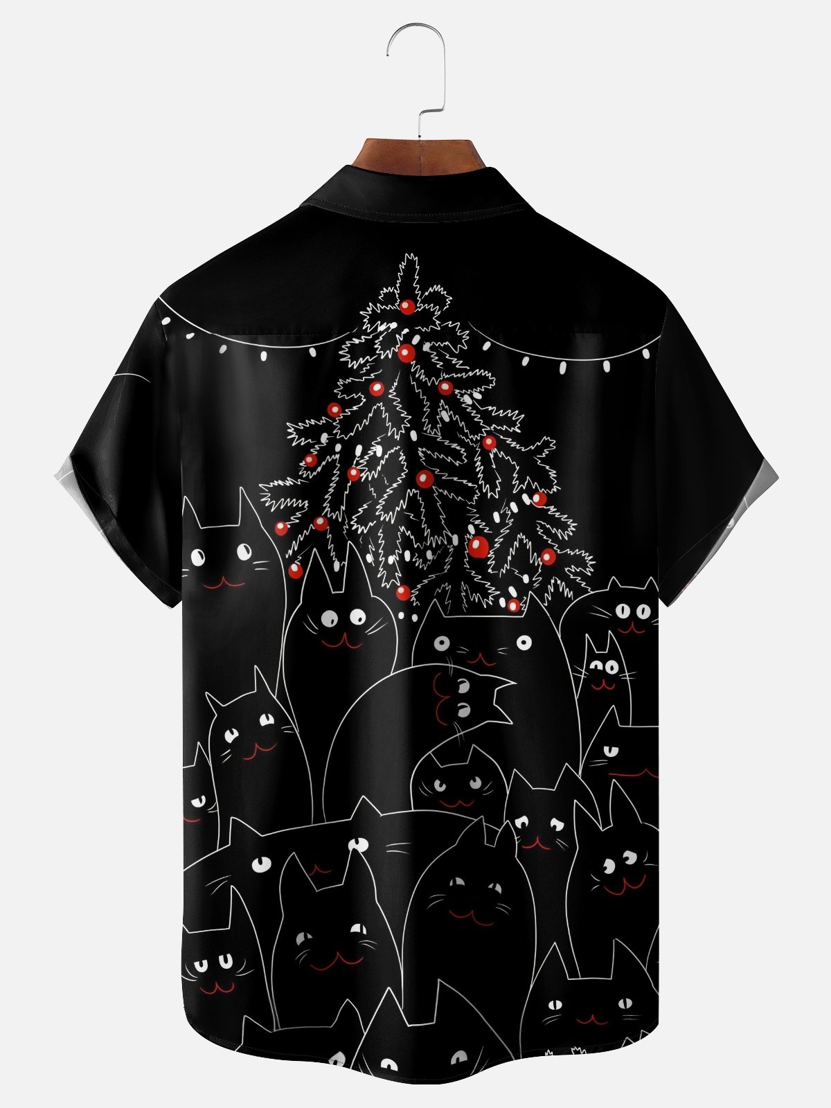 Moisture-wicking Christmas Tree Cat Lights Chest Pocket Casual Shirt