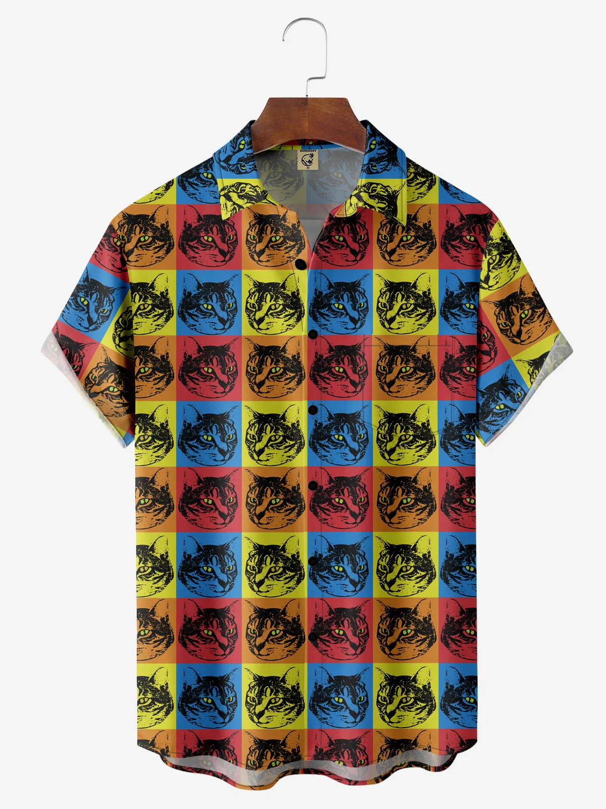 Hardaddy X Anna Lynne Moisture-wicking Cat Multicolor block Chest Pocket Hawalian Shirt