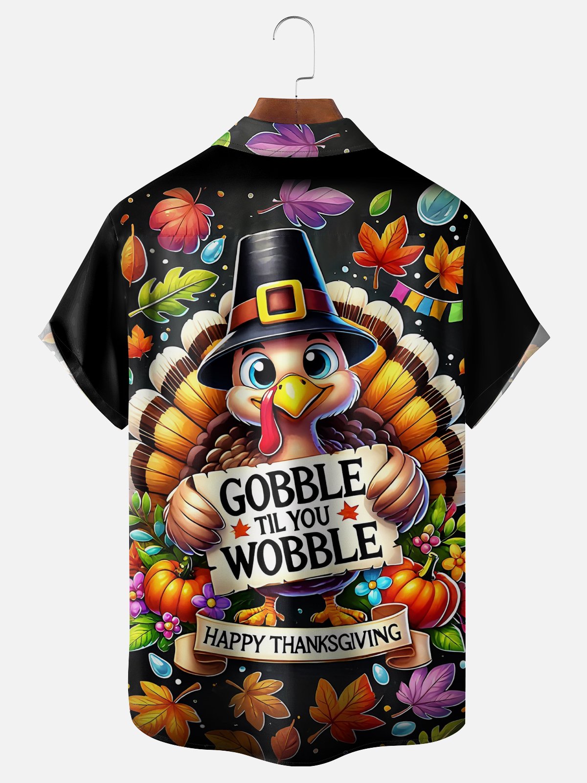 Moisture-wicking Thanksgiving Turkey Gobble Wobble Chest Pocket Casual Shirt