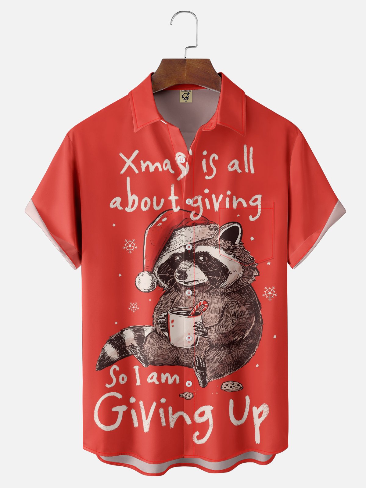 Hardaddy X Eduely Moisture-wicking Christmas Little Raccoon Chest Pocket Holiday Shirt
