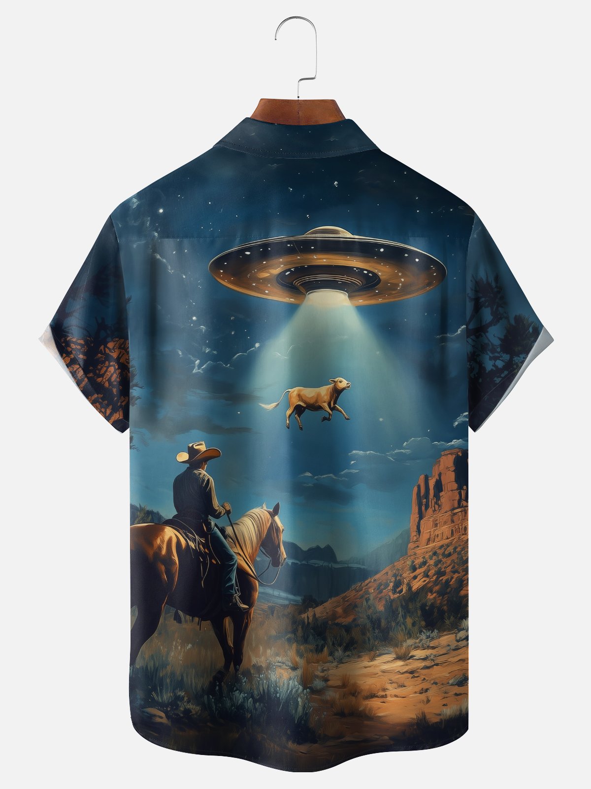 Moisture-wicking Cowboy UFO Chest Pocket Casual Shirt