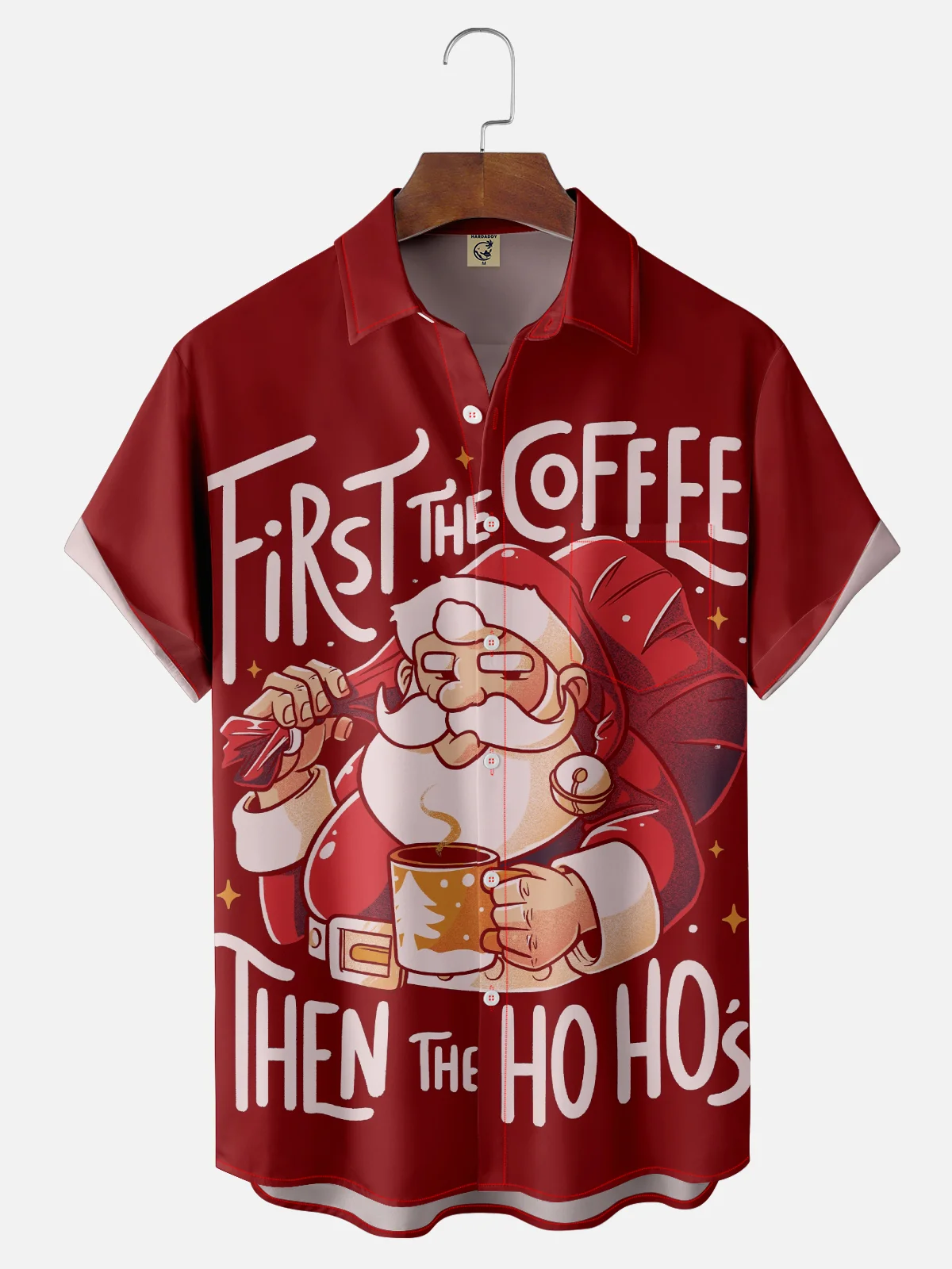 Hardaddy X Eduely Moisture-wicking Christmas Santa Coffee HOHO Chest Pocket Holiday Shirt