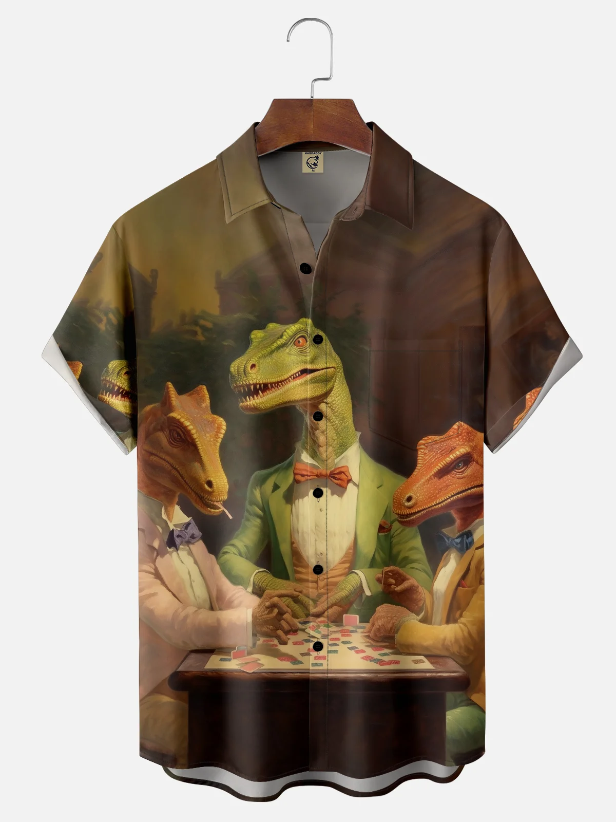 Moisture-wicking Dinosaur Poker Baccarat Chest Pocket Casual Shirt