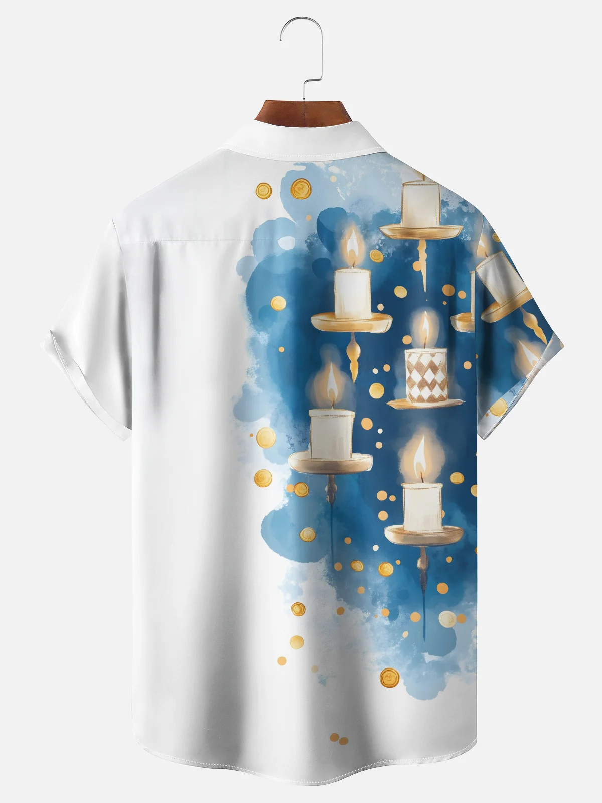 Moisture-wicking Hanukkah Candlestick Chest Pocket Bowling Shirt