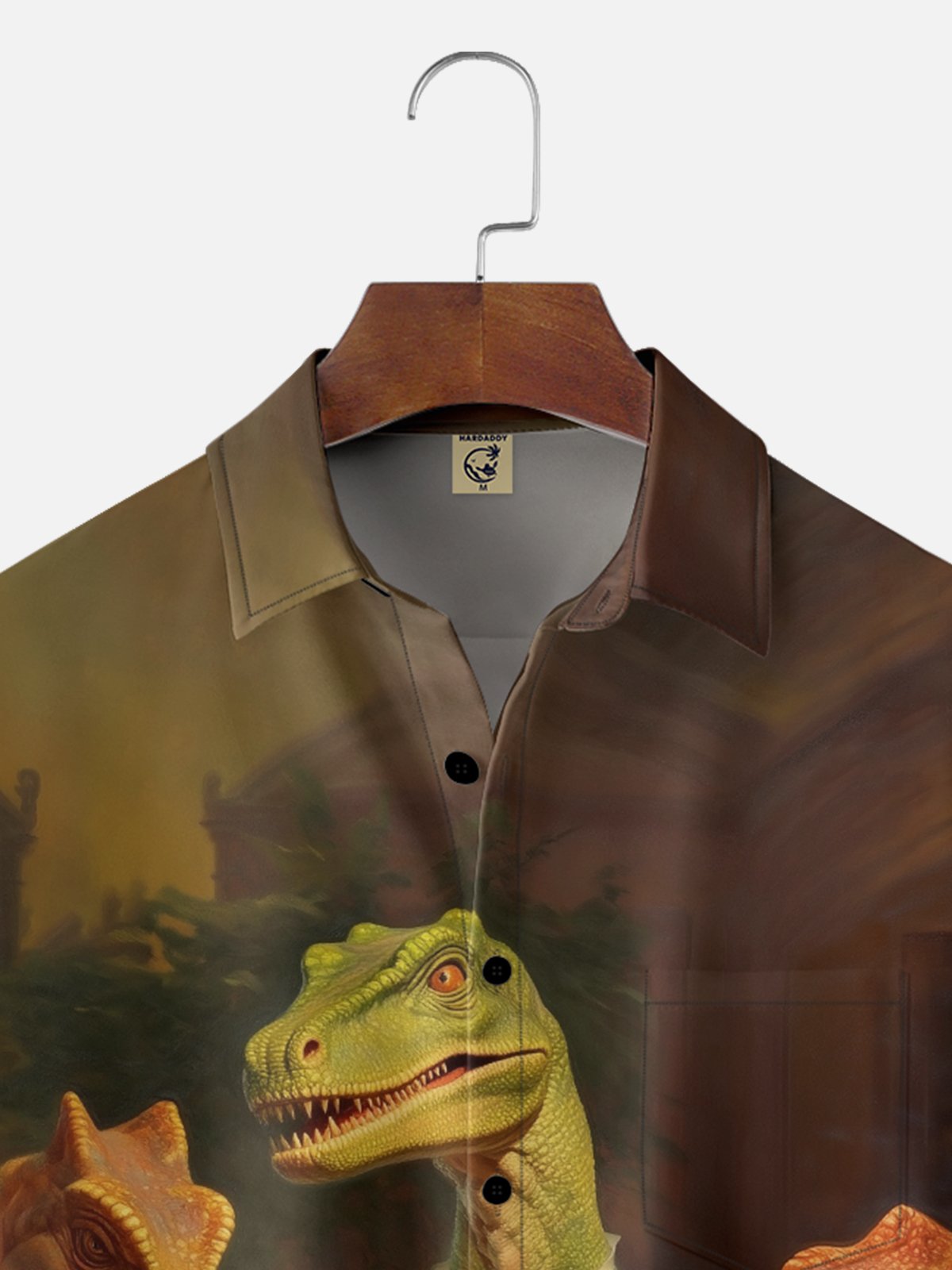 Moisture-wicking Dinosaur Poker Baccarat Chest Pocket Casual Shirt