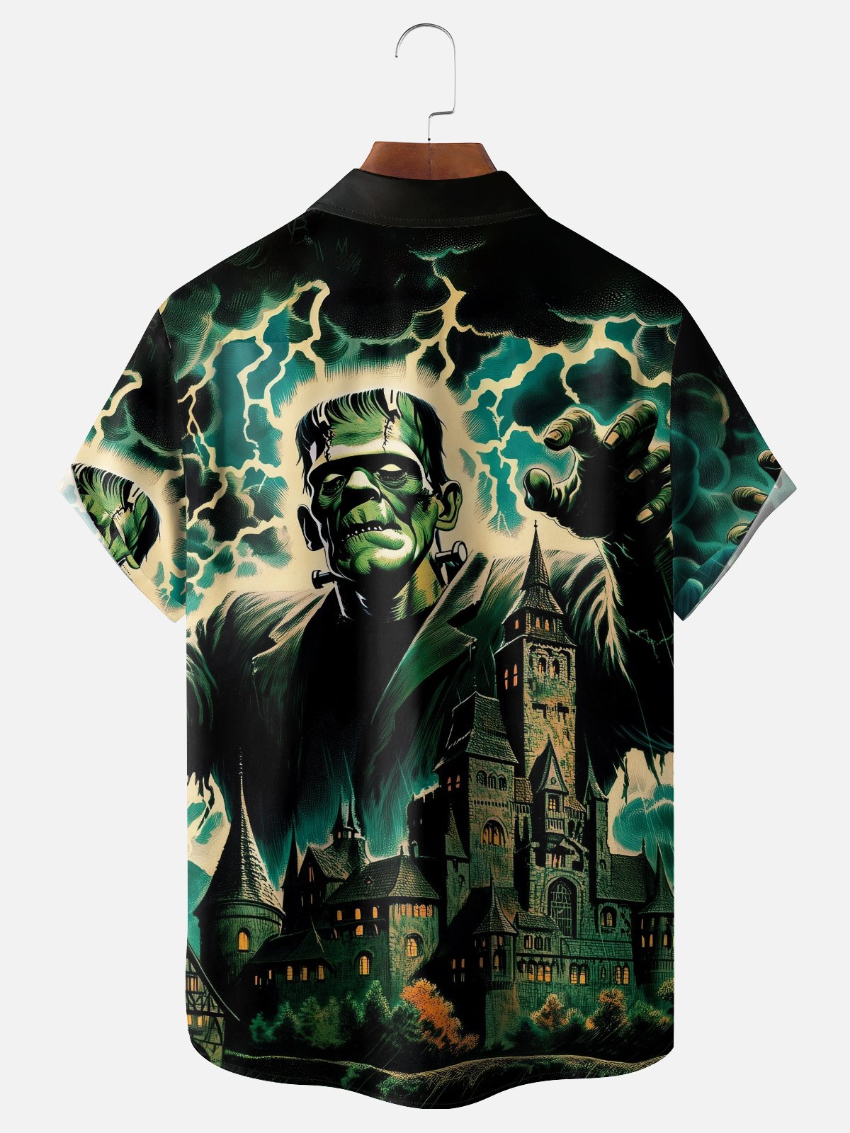 Moisture-wicking Halloween Haunted Castle Chest Pocket Casual Shirt
