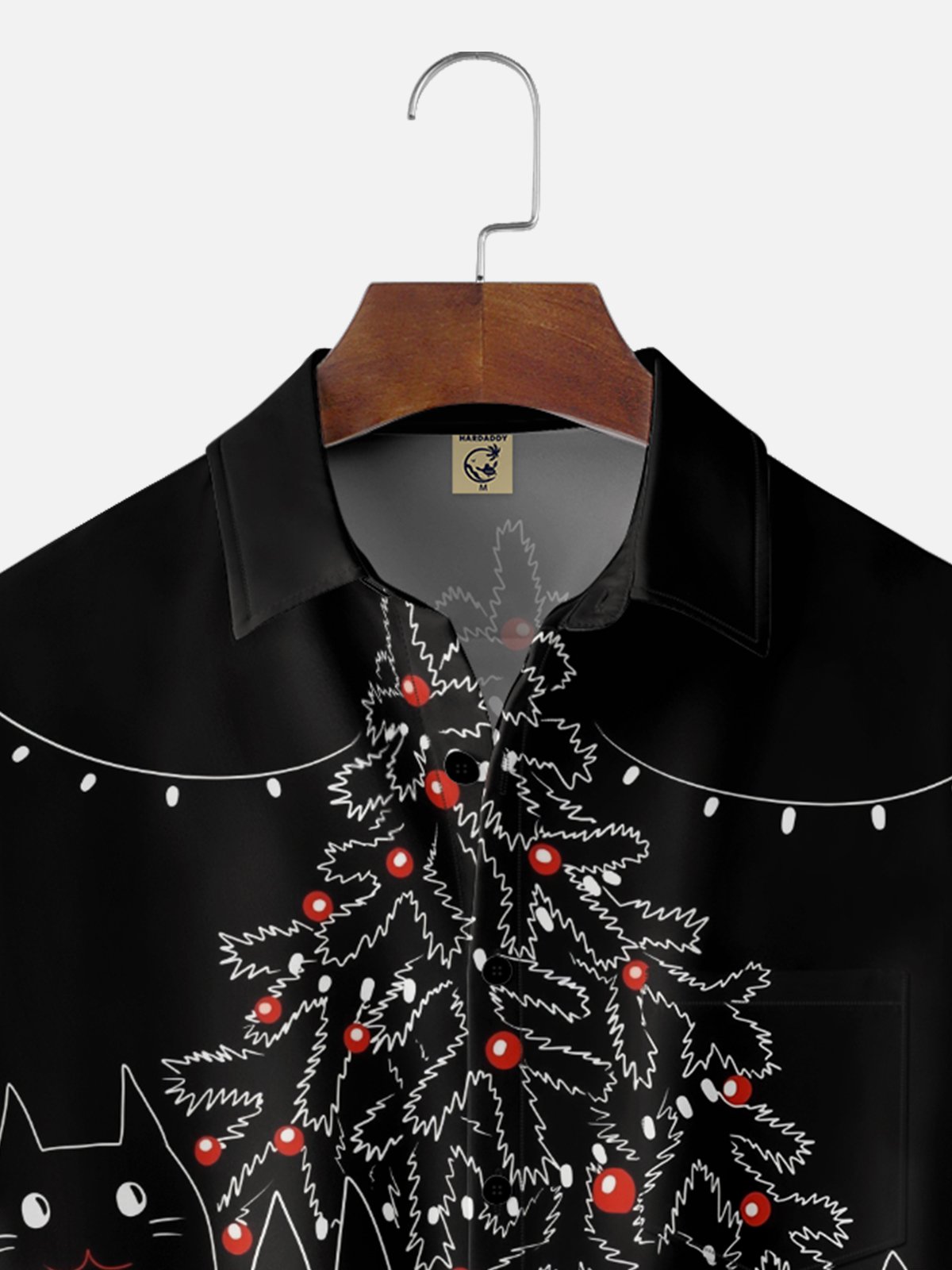 Moisture-wicking Christmas Tree Cat Lights Chest Pocket Casual Shirt