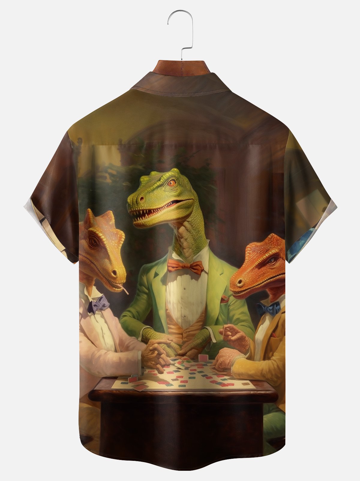 Moisture-wicking Dinosaur Poker Baccarat Chest Pocket Casual Shirt