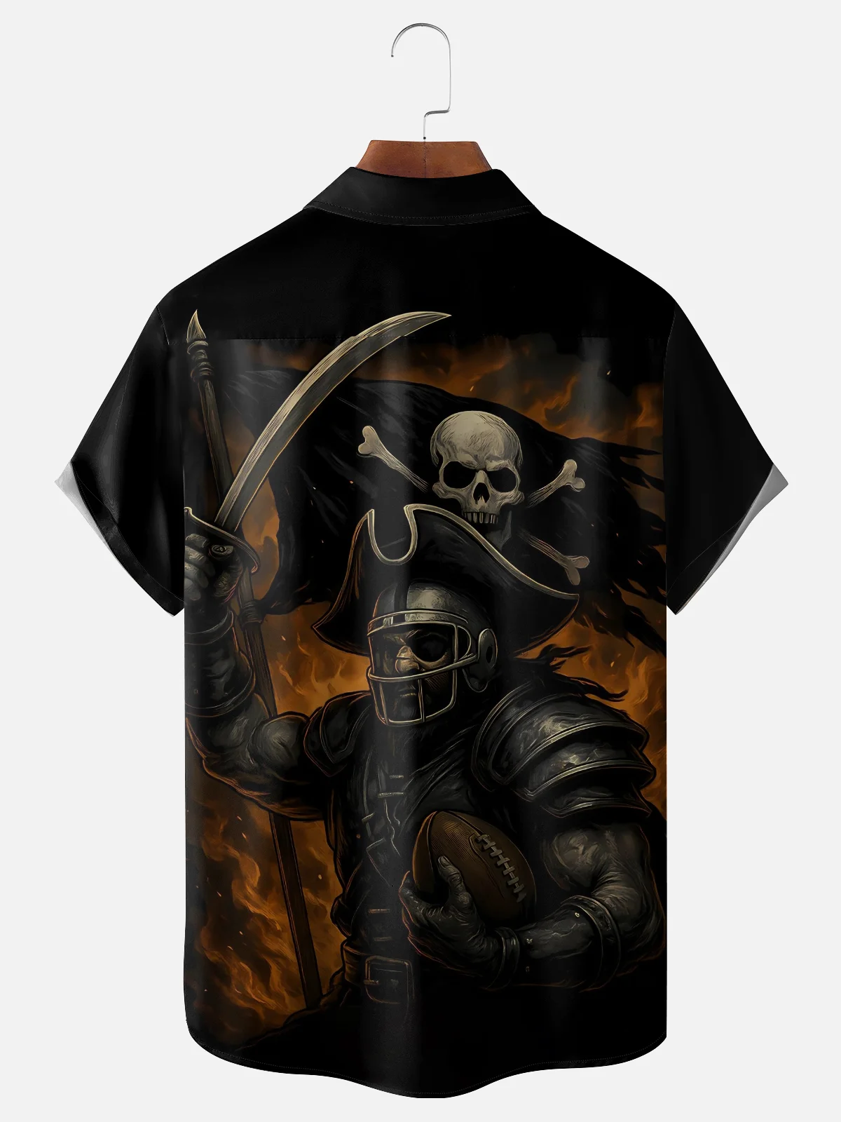 Moisture-wicking Skeleton Raider Football Chest Pocket Casual Shirt