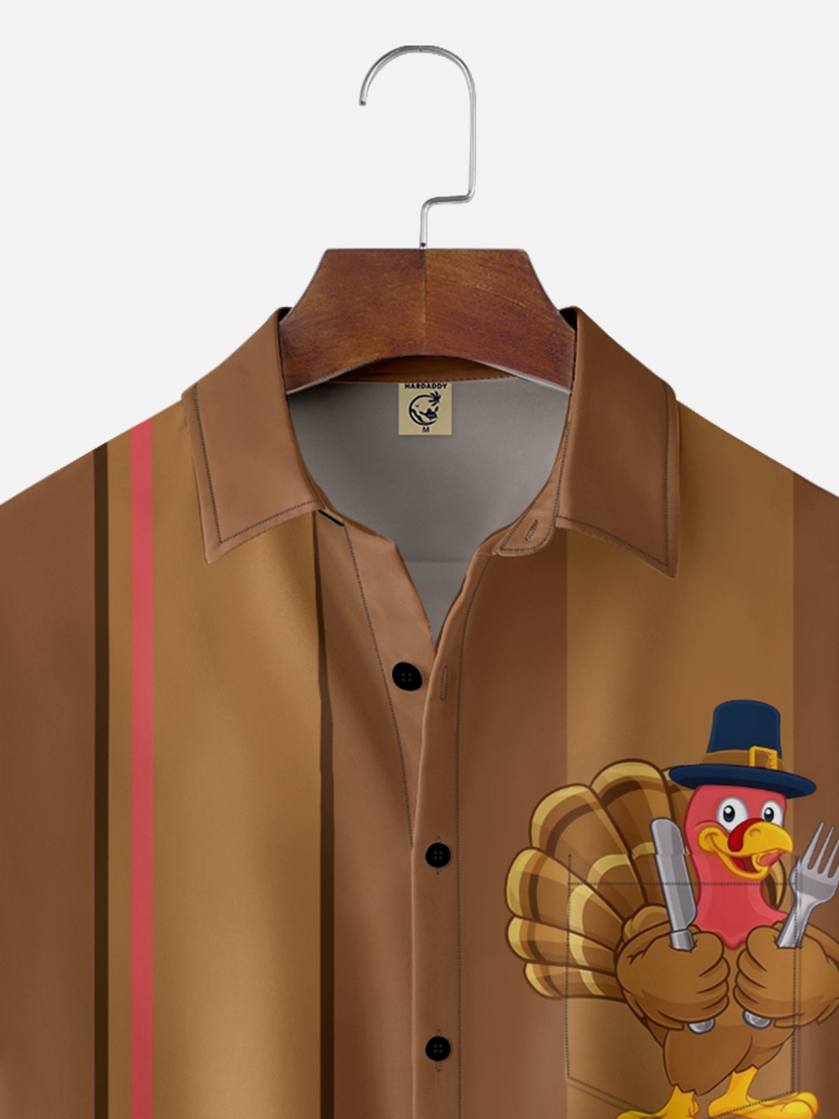 Moisture-wicking Thanksgiving Turkey Chest Pocket Bowling Shirt