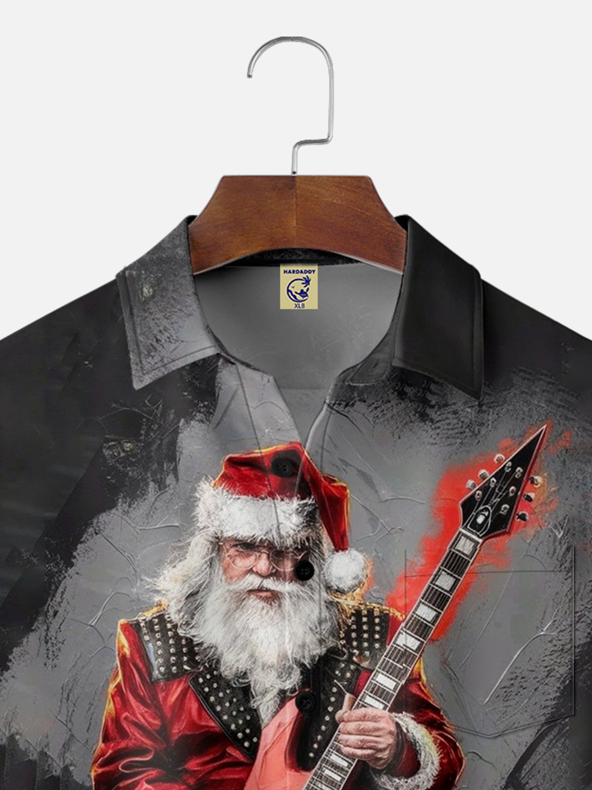 Big Size Moisture-wicking Christmas Santa Claus Rock Music Chest Pocket Casual Shirt
