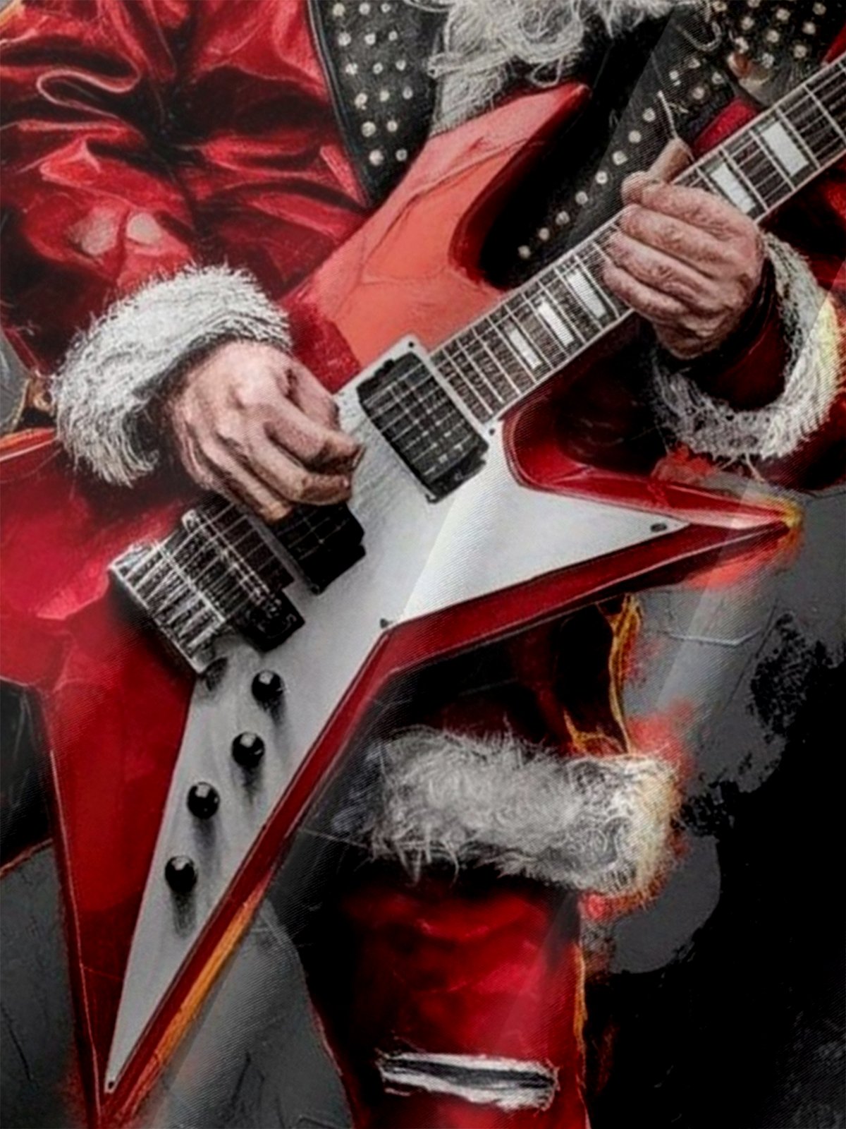 Big Size Moisture-wicking Christmas Santa Claus Rock Music Chest Pocket Casual Shirt