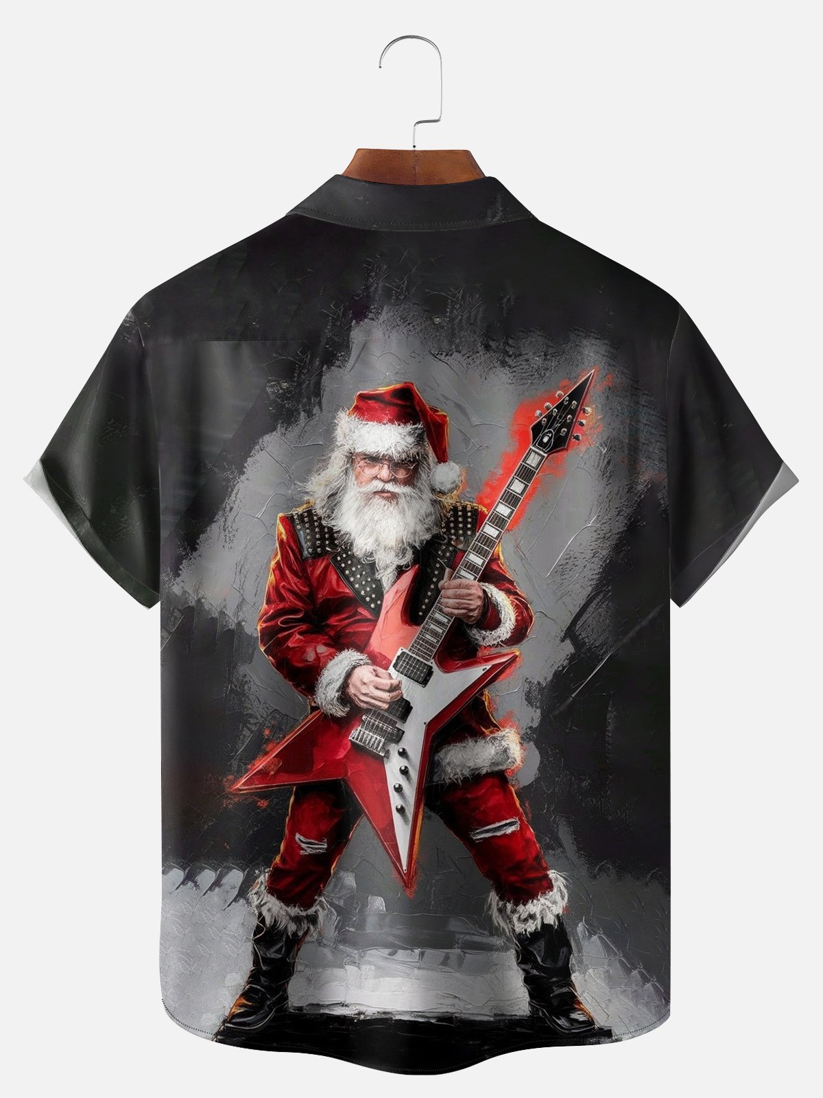 Big Size Moisture-wicking Christmas Santa Claus Rock Music Chest Pocket Casual Shirt