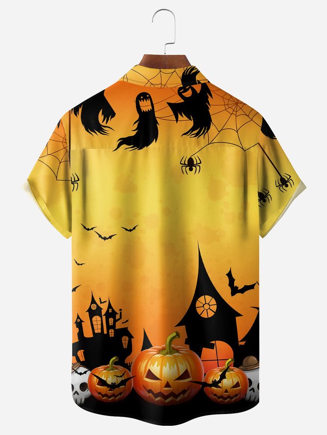 Tall Size Moisture-wicking Halloween Bigfoot Chest Pocket Casual Shirt