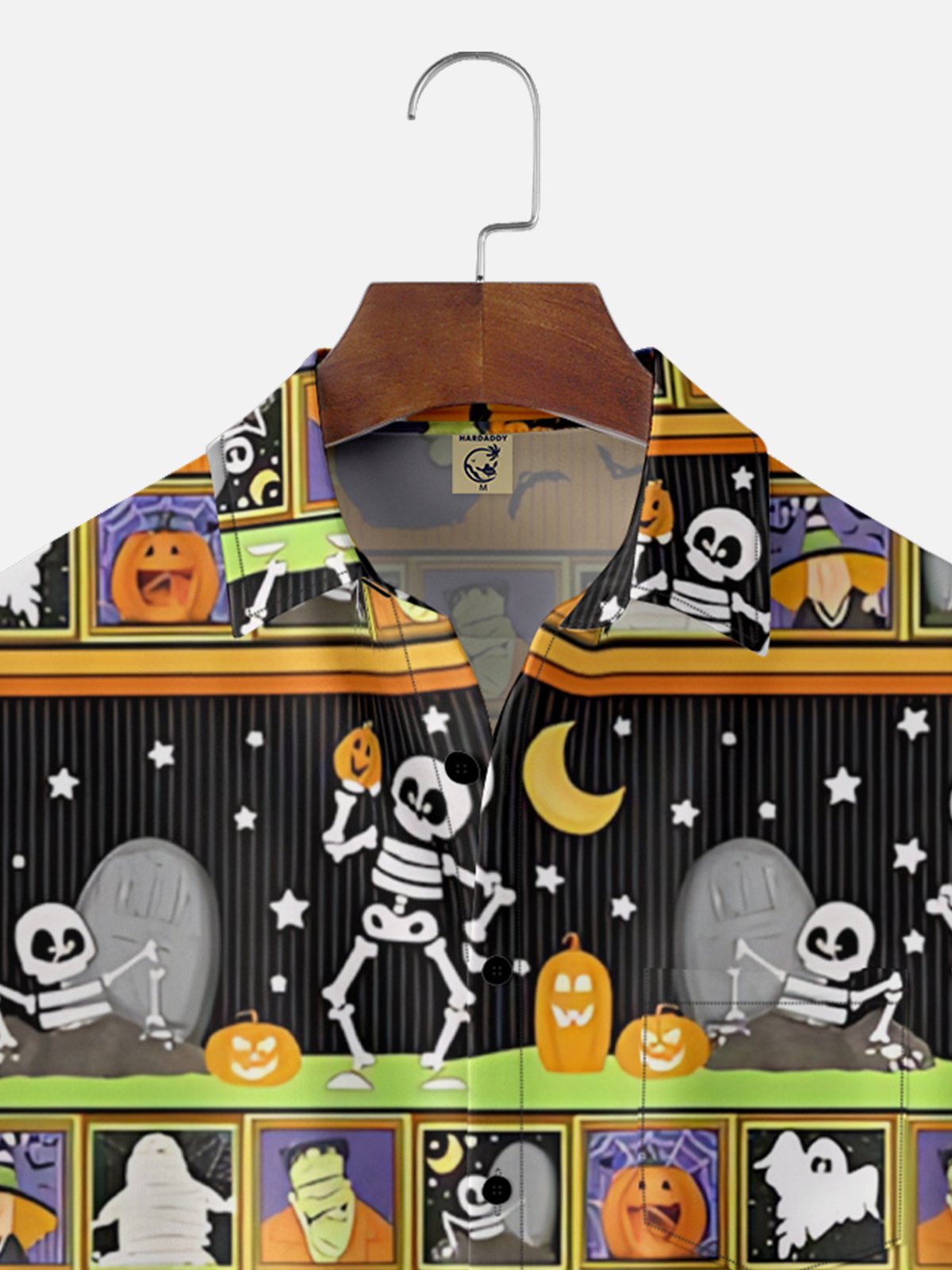 Moisture-Wicking Halloween Frankenstein Ghost Pumpkin Chest Pocket Hawaiian Shirt
