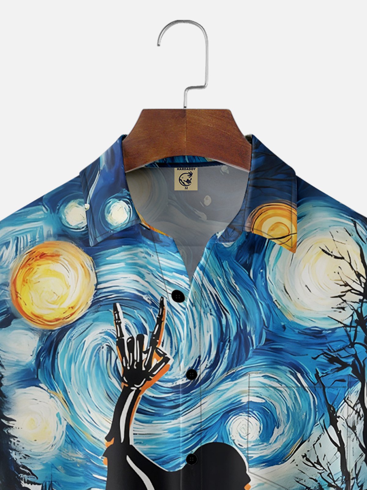 Moisture-Wicking Halloween Van Gogh Starry Sky Bigfoot Pumpkin Chest Pocket Hawaiian Shirt