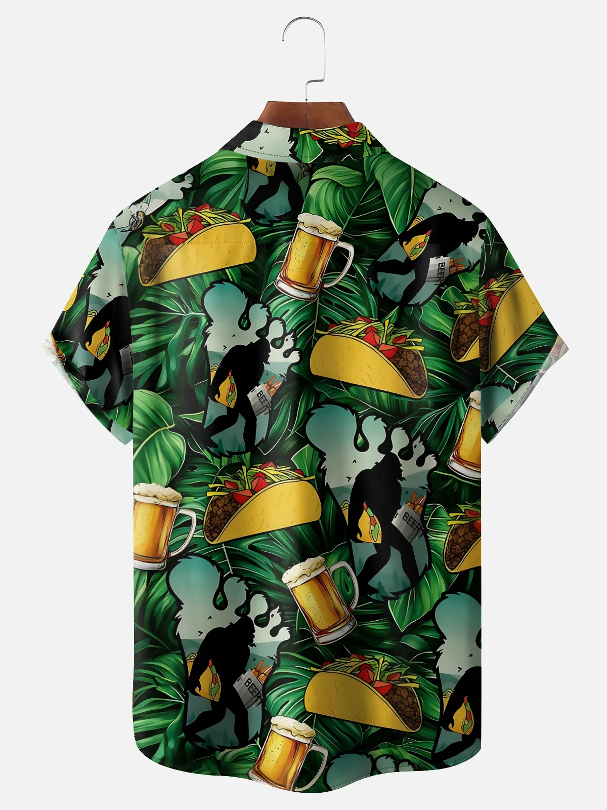 Moisture-Wicking Bigfoot Beer Taco Chest Pocket Hawaiian Shirt