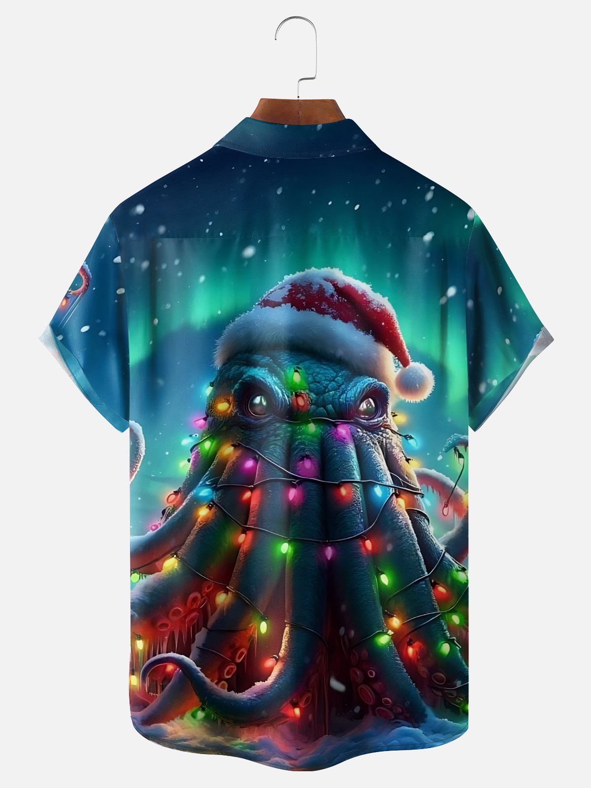 Moisture-Wicking Christmas Octopus Hat With Lights Chest Pocket Hawaiian Shirt