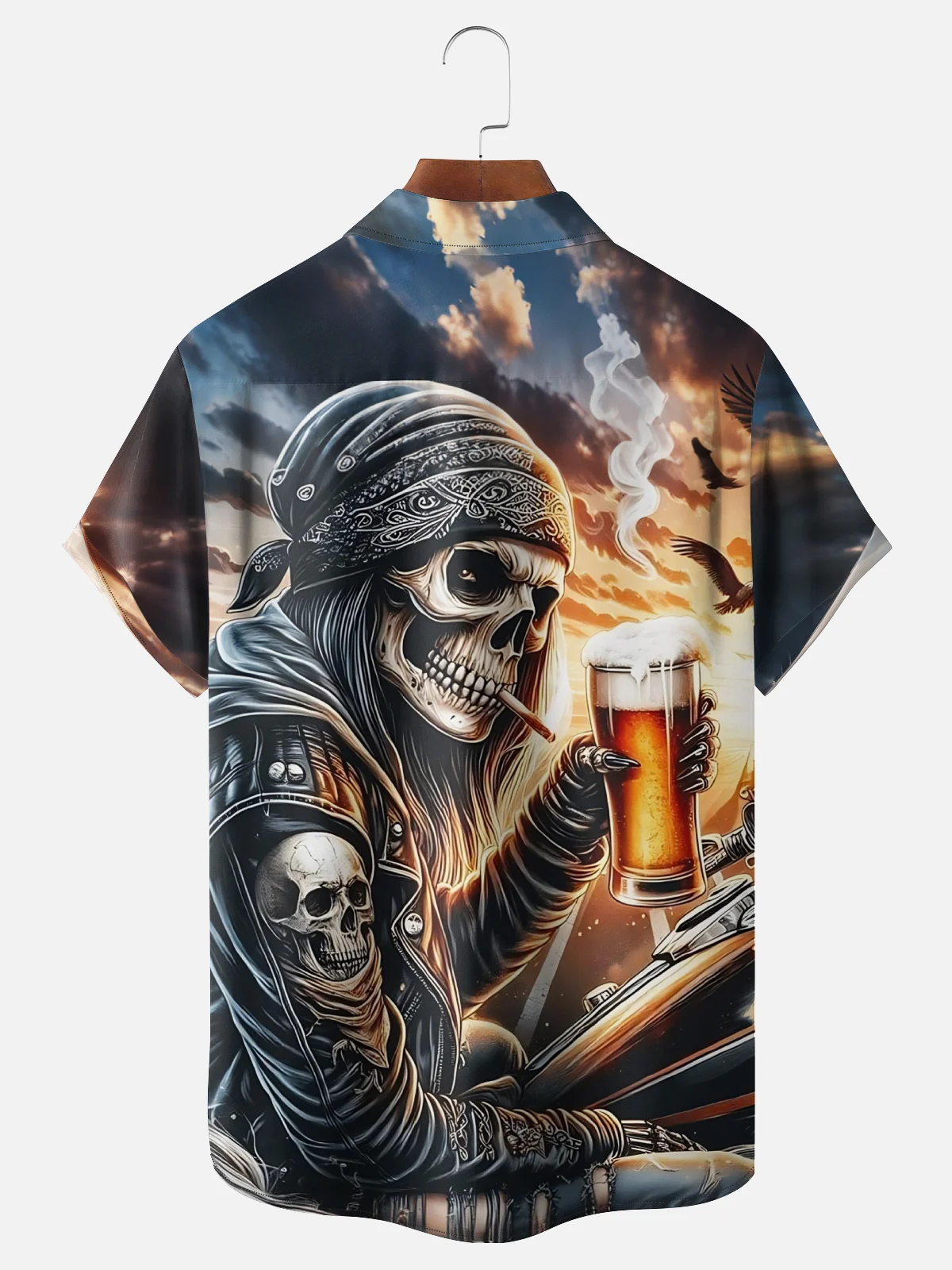 Moisture-Wicking Rock Skeleton Beer Chest Pocket Hawaiian Shirt