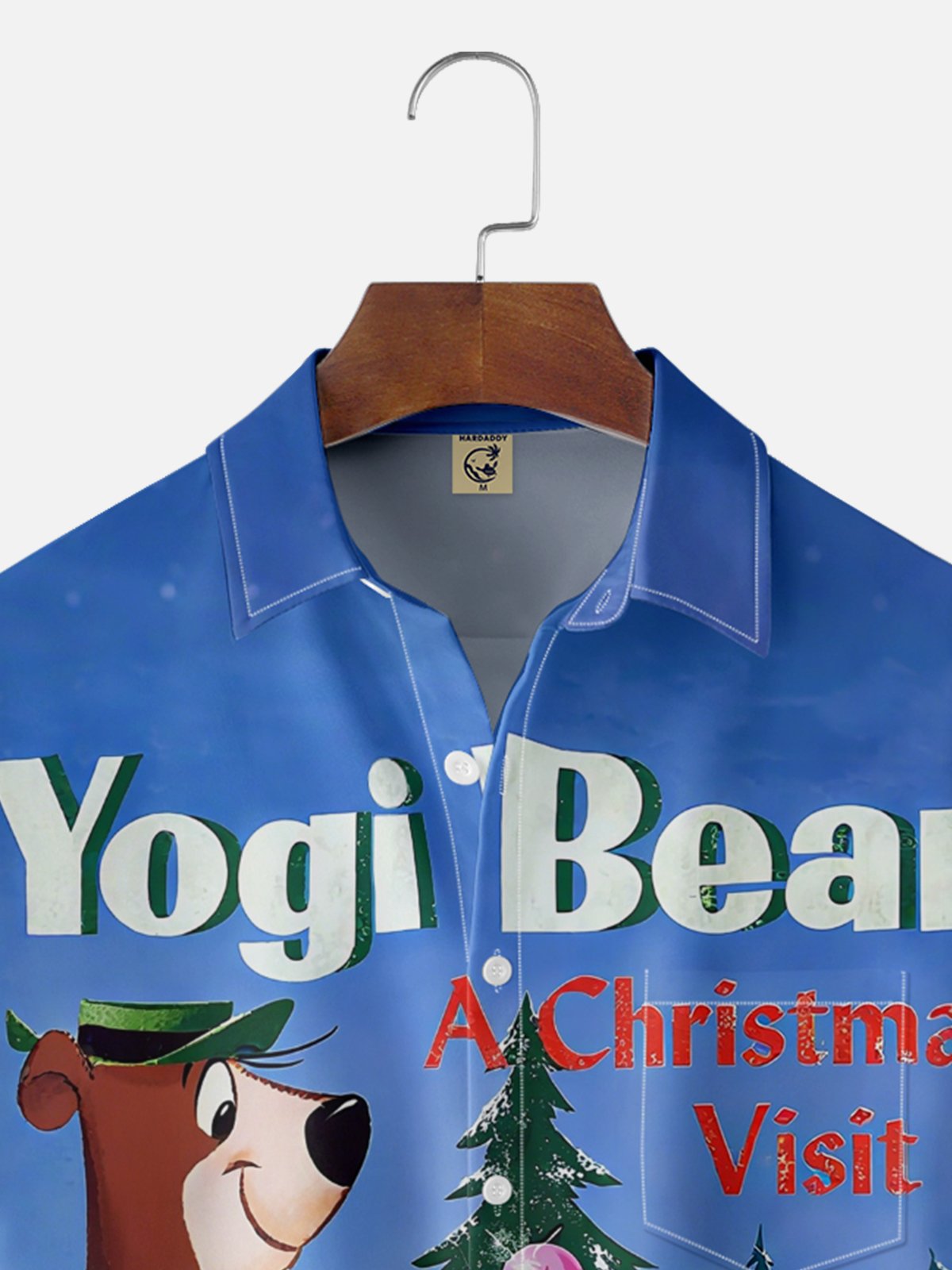 Moisture-Wicking Christmas YOGI BEAR Christmas Tree Chest Pocket Hawaiian Shirt