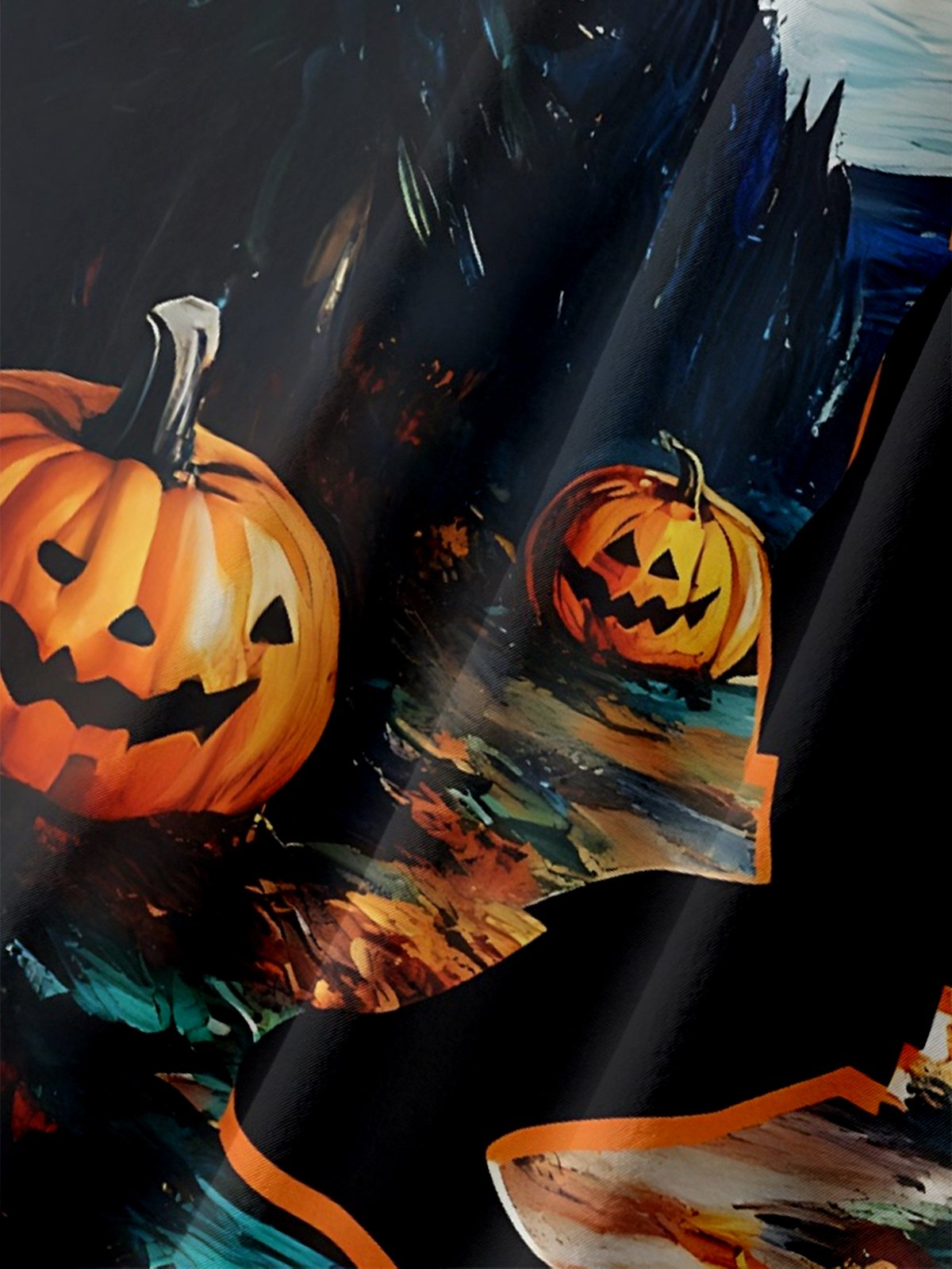 Moisture-Wicking Halloween Van Gogh Starry Sky Bigfoot Pumpkin Chest Pocket Hawaiian Shirt
