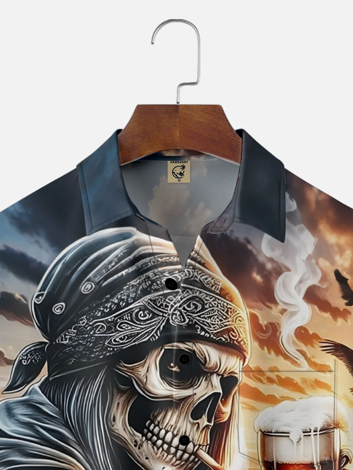 Moisture-Wicking Rock Skeleton Beer Chest Pocket Hawaiian Shirt