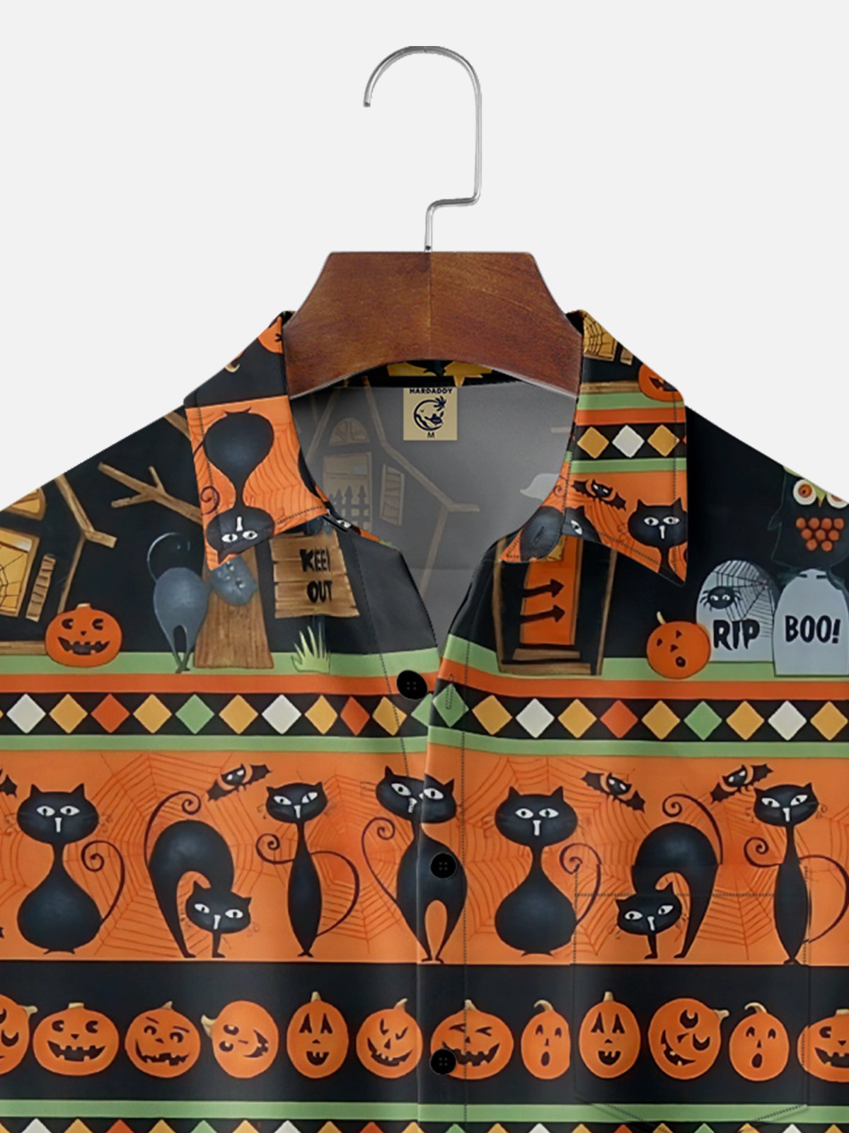 Moisture-Wicking Halloween Ghost Pumpkin Black Cat Chest Pocket Hawaiian Shirt