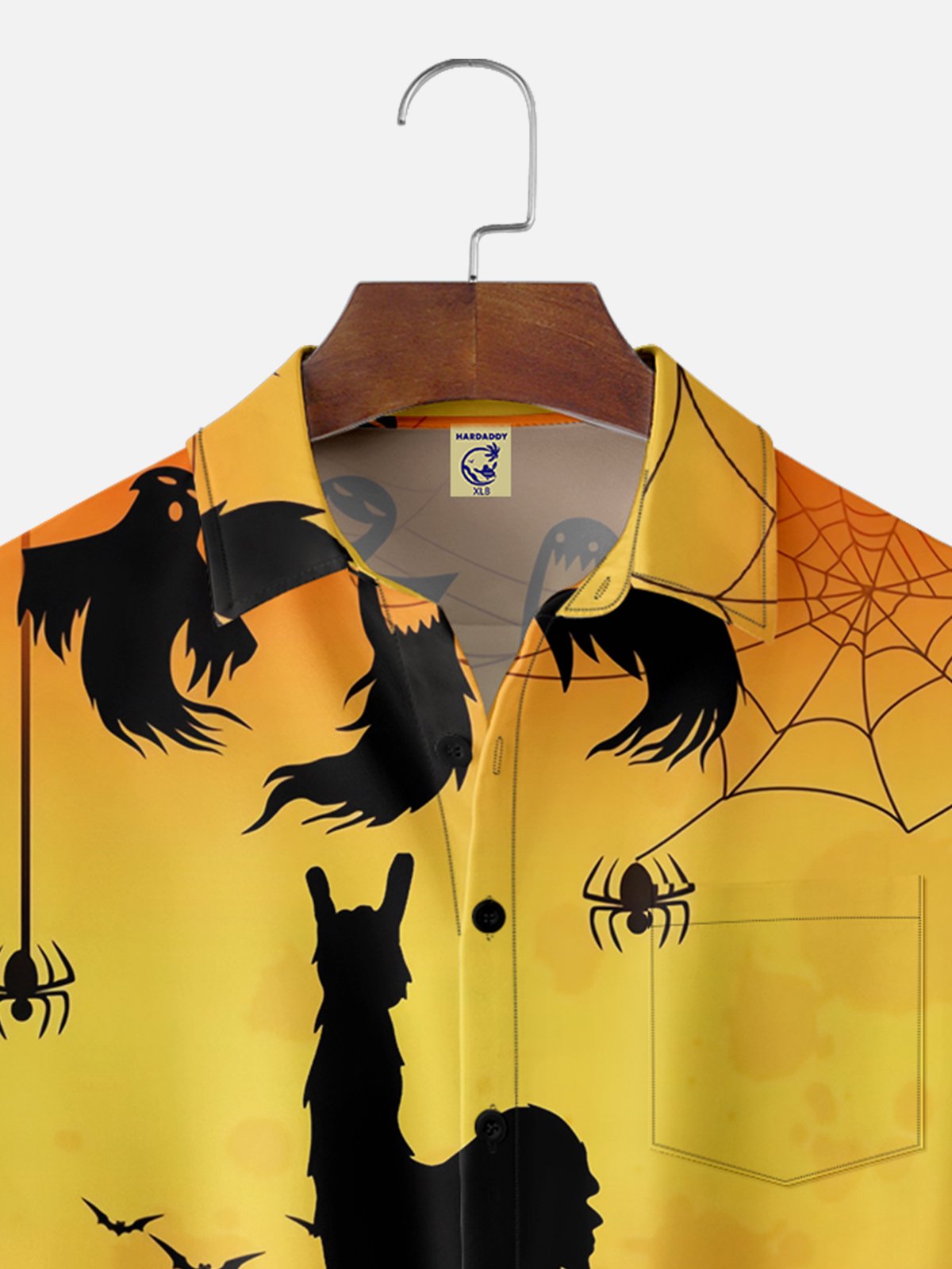 Big Size Moisture-wicking Halloween Bigfoot Chest Pocket Casual Shirt