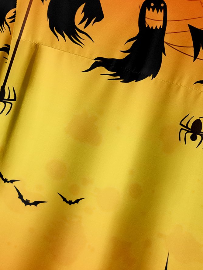 Tall Size Moisture-wicking Halloween Bigfoot Chest Pocket Casual Shirt