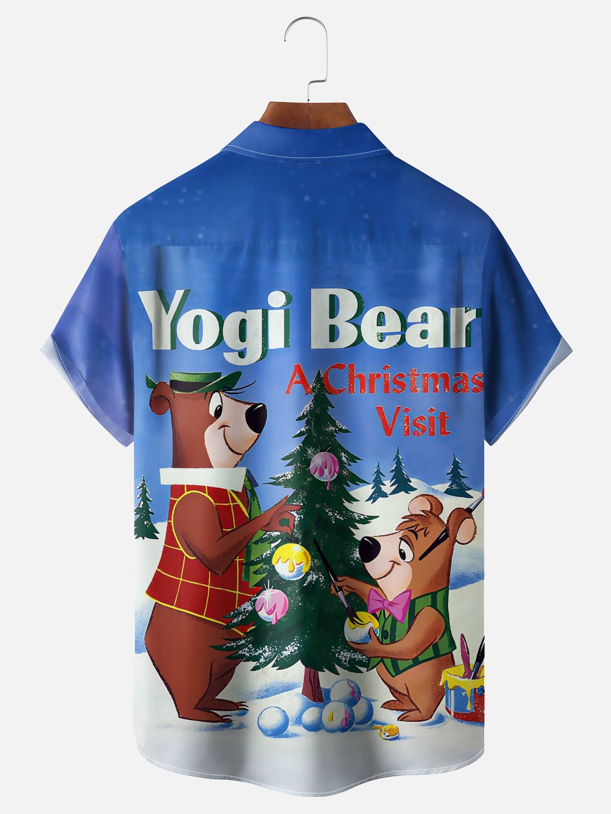 Moisture-Wicking Christmas YOGI BEAR Christmas Tree Chest Pocket Hawaiian Shirt