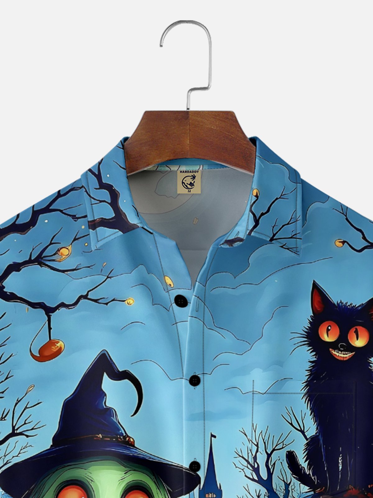 Moisture-Wicking Halloween Ghost Skull Pumpkin Black Cat Chest Pocket Hawaiian Shirt