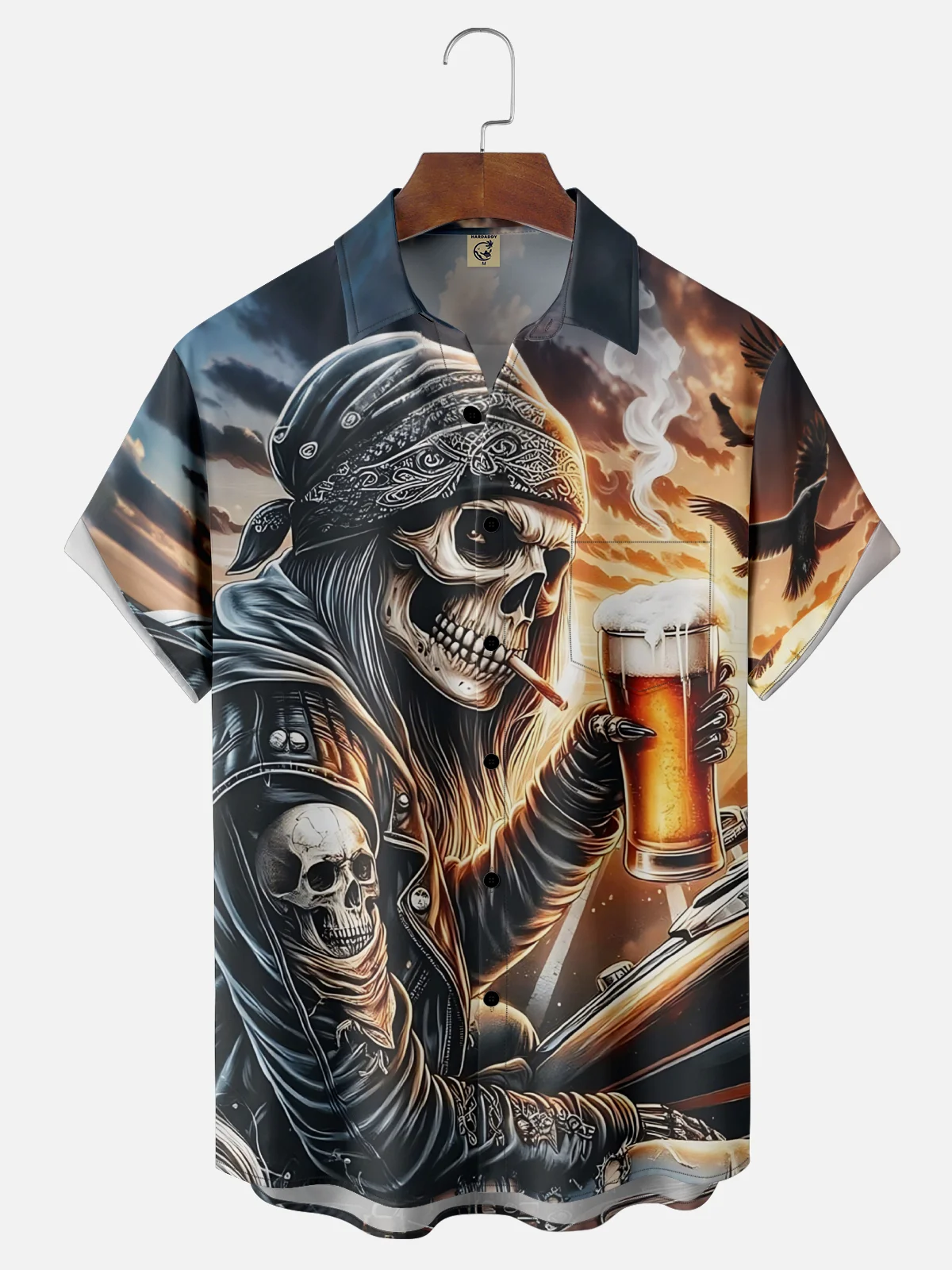 Moisture-Wicking Rock Skeleton Beer Chest Pocket Hawaiian Shirt