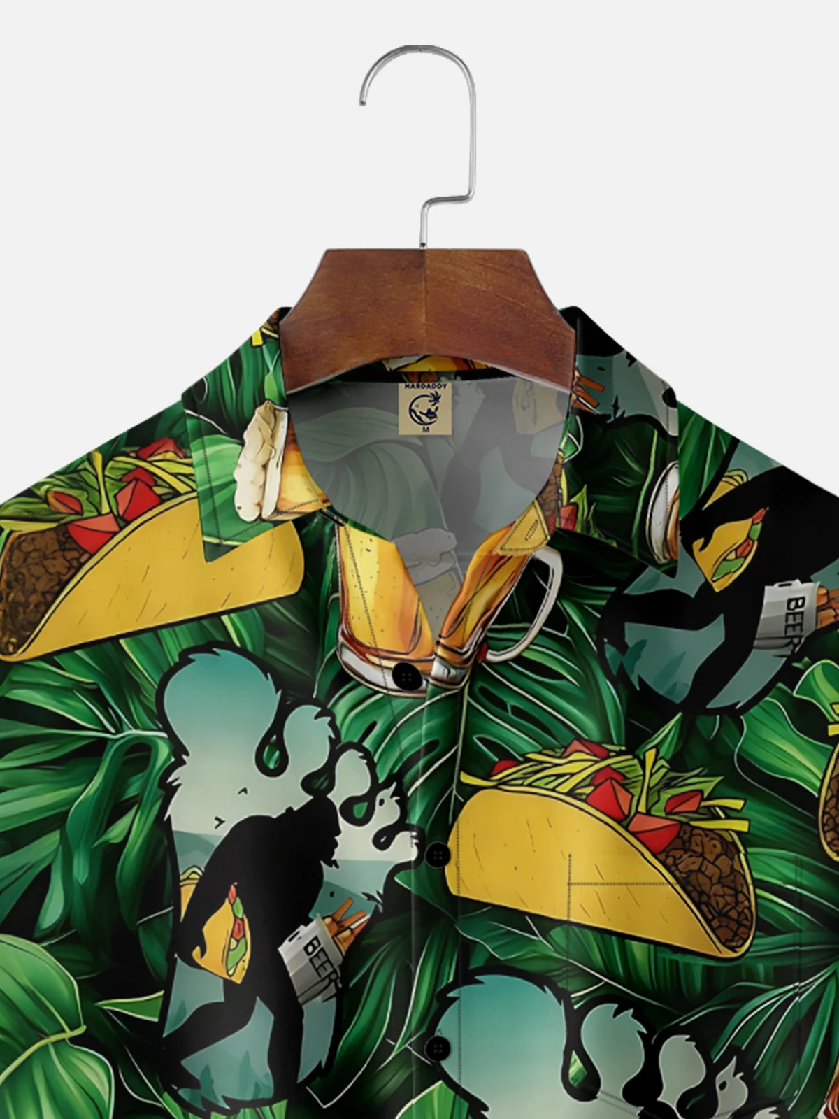 Moisture-Wicking Bigfoot Beer Taco Chest Pocket Hawaiian Shirt