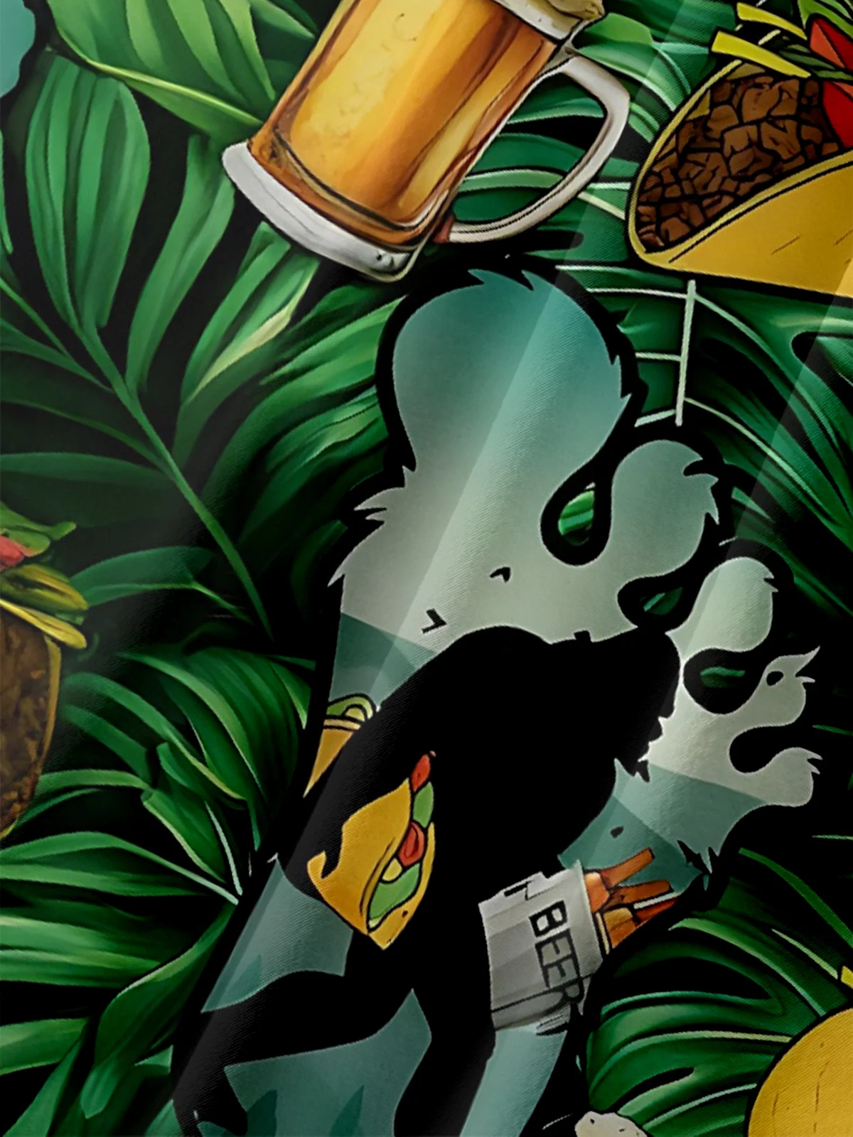 Moisture-Wicking Bigfoot Beer Taco Chest Pocket Hawaiian Shirt