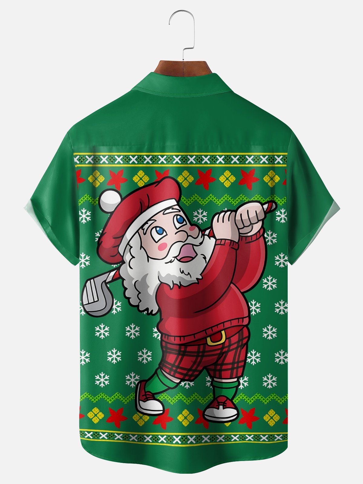 Moisture-Wicking Santa Claus Playing Golf Chest Pocket Hawaiian Shirt