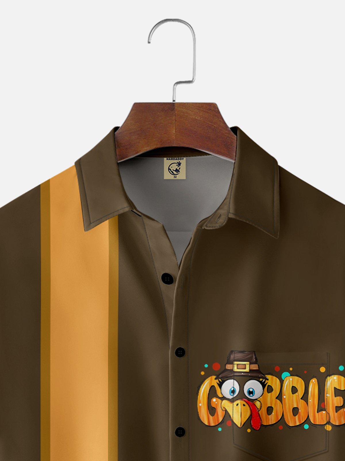 Moisture-wicking Thanksgiving Gobble Wobble Chest Pocket Bowling Shirt