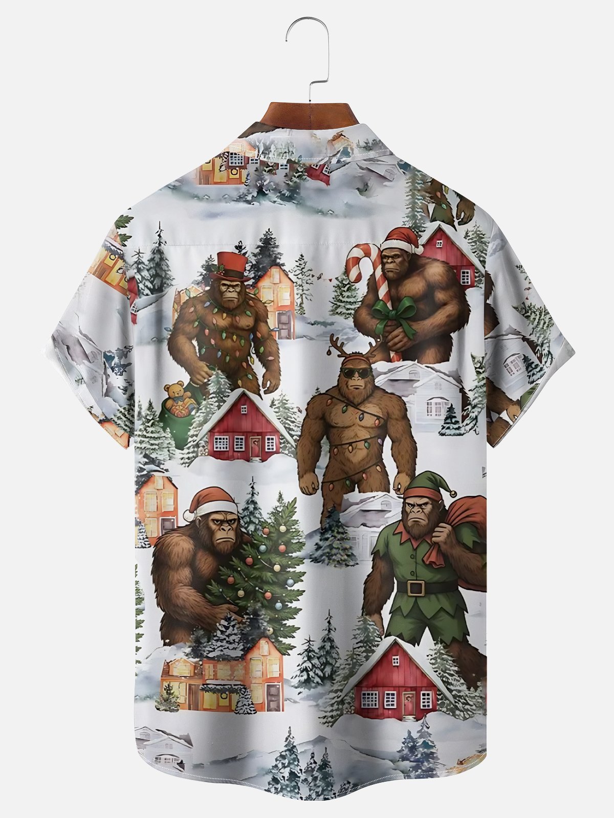 Moisture Wicking Merry Christmas Bigfoot Chest Pocket Hawaiian Shirt