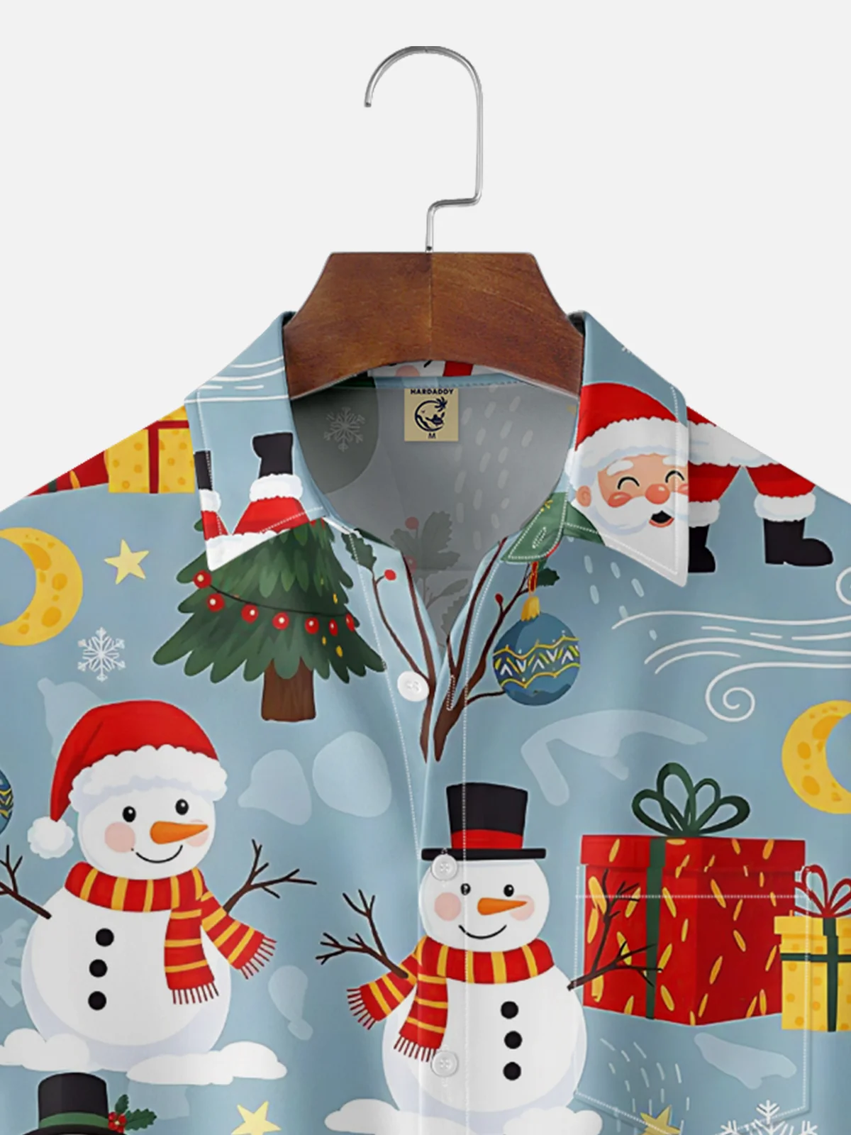 Moisture-wicking Christmas Santa Claus Snowman Chest Pocket Casual Shirt