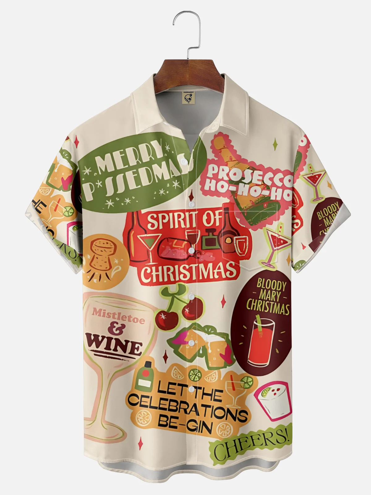 Moisture-wicking Christmas Geomatric Cocktail Chest Pocket Casual Shirt