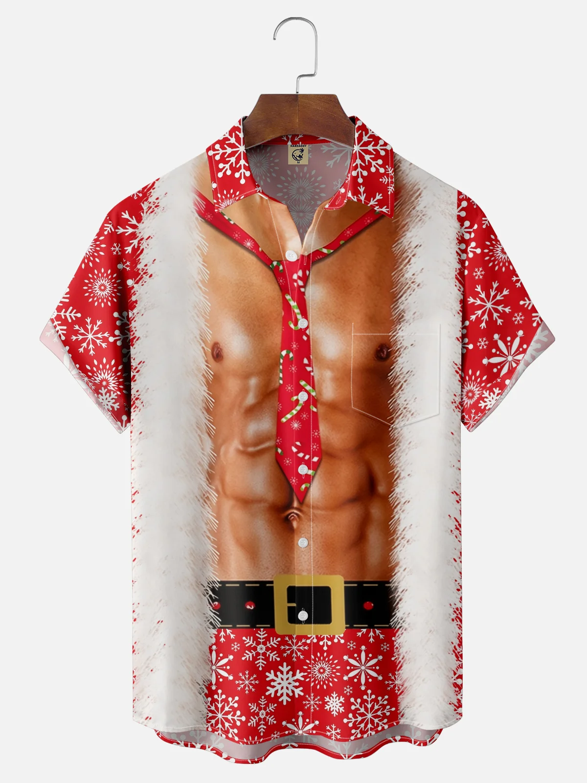 Moisture-Wicking Christmas Decoration Clothes Muscle Chest Pocket Hawaiian Shirt