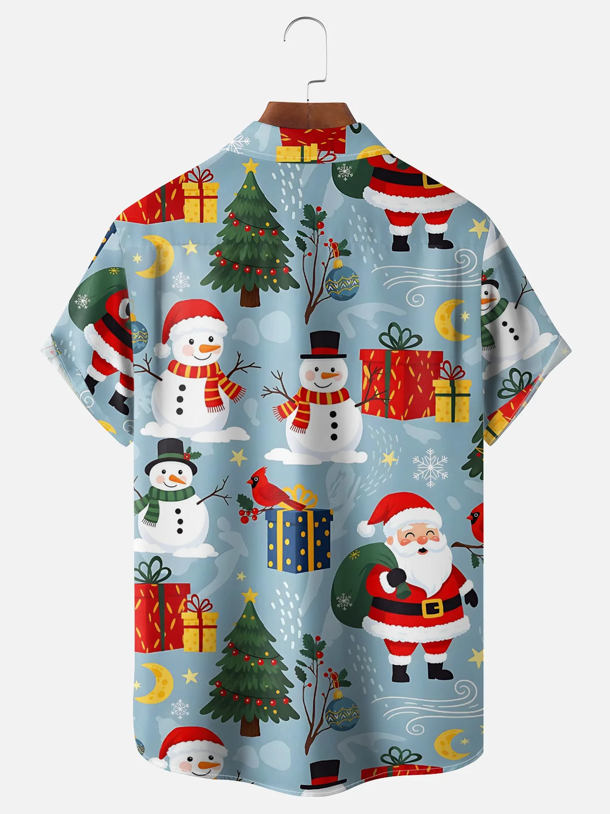 Moisture-wicking Christmas Santa Claus Snowman Chest Pocket Casual Shirt